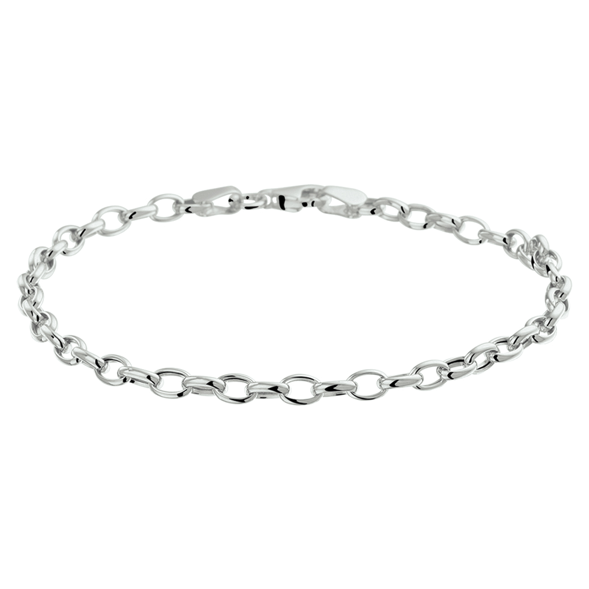 Witgouden anker armband met een draaglengte van 18.5cm en een schakelbreedte van 3.5mm. De armband heeft een poli afwerking en is uitgevoerd met een stevige karabijn sluiting.