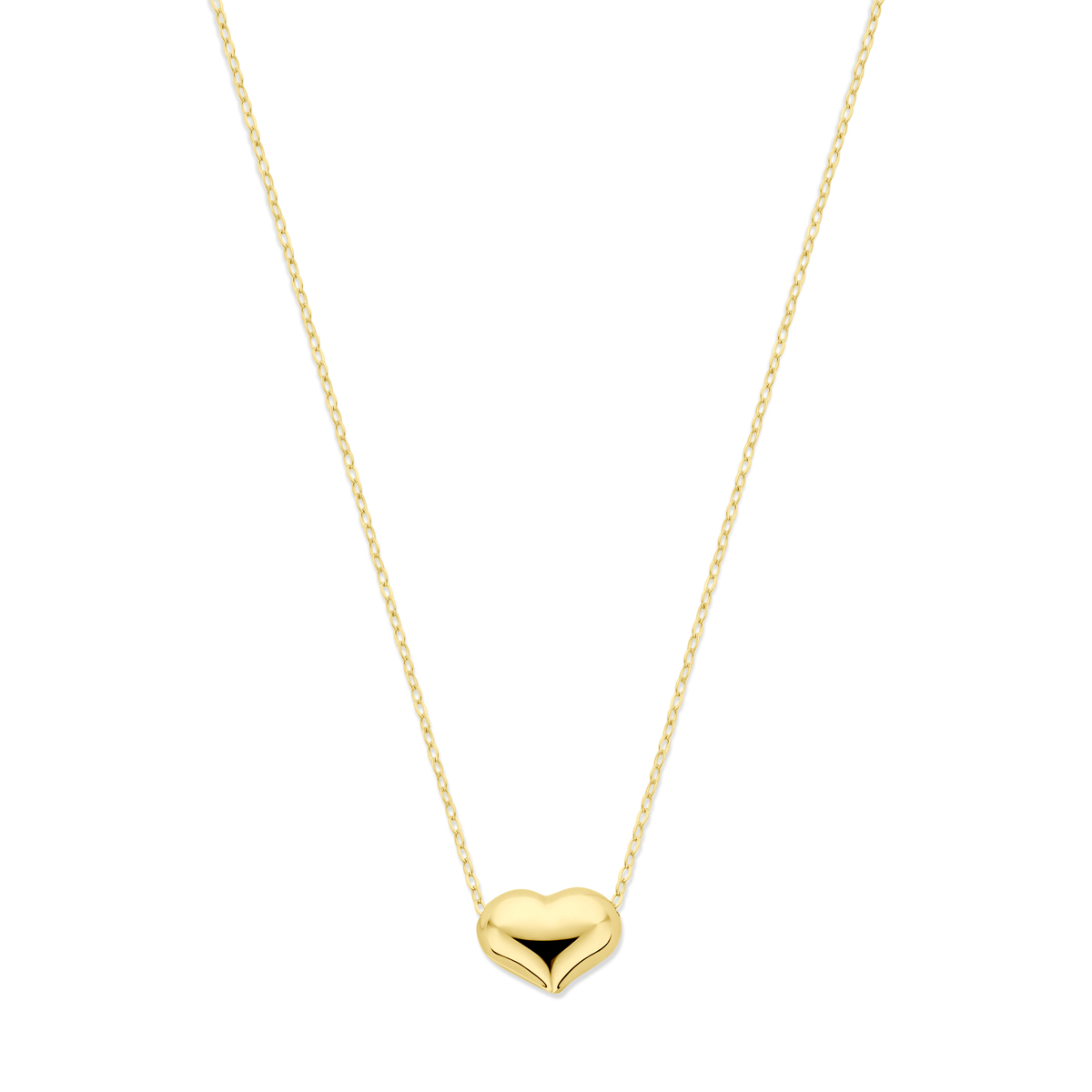 14k Geelgouden collier uitgevoerd met een hartje. Het collier heeft draaglengtes van 42-45cm en een schakelbreedte van 1.1mm.