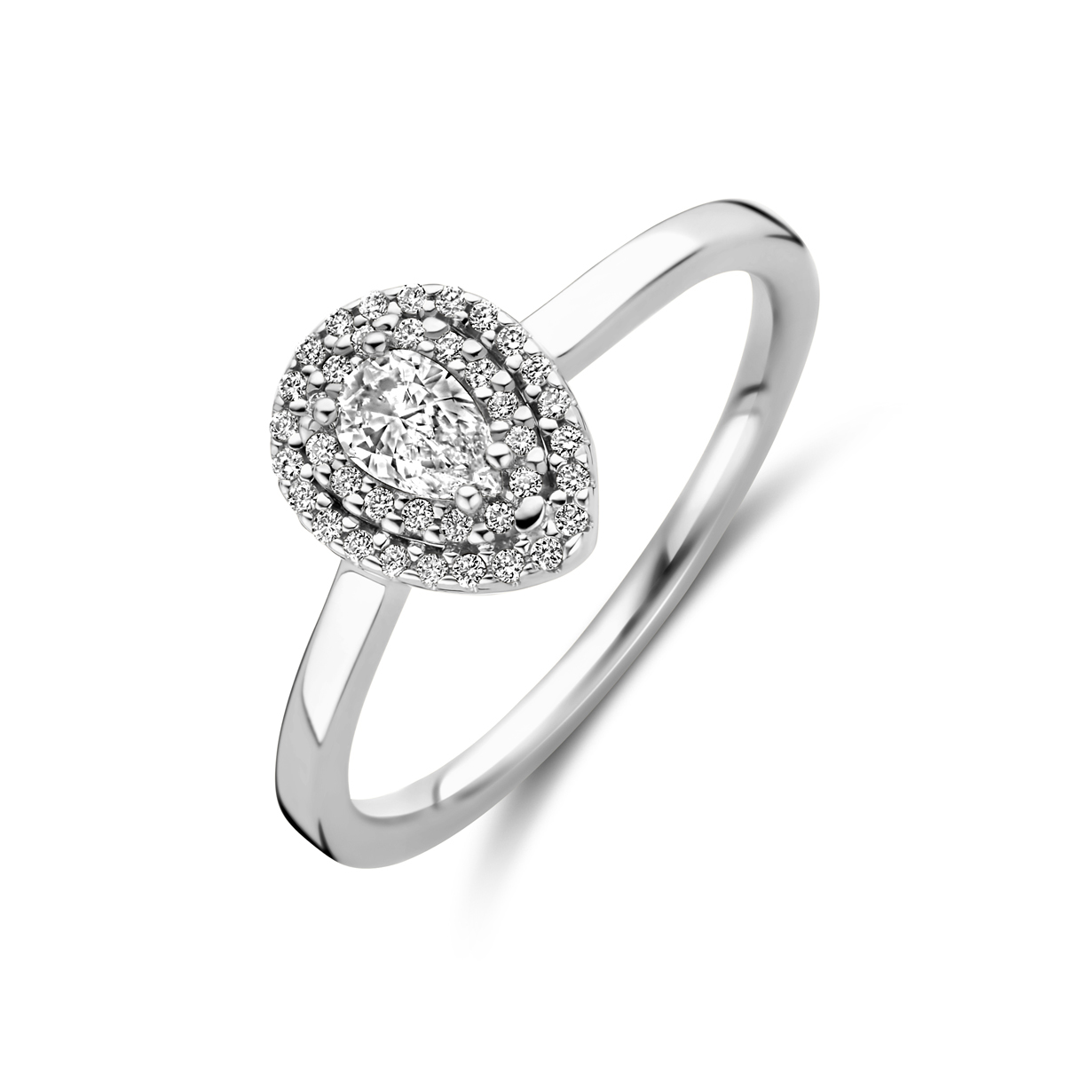 14k Witgouden ring uitgevoerd met diamant. De ring heeft een breedte van 9.5mm. Het totale diamantgewicht is 0.36ct.