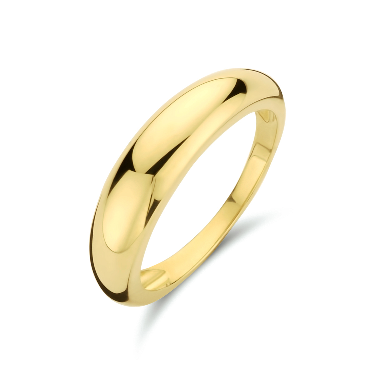 14k Geelgouden ring. De ring heeft een breedte van 5mm.