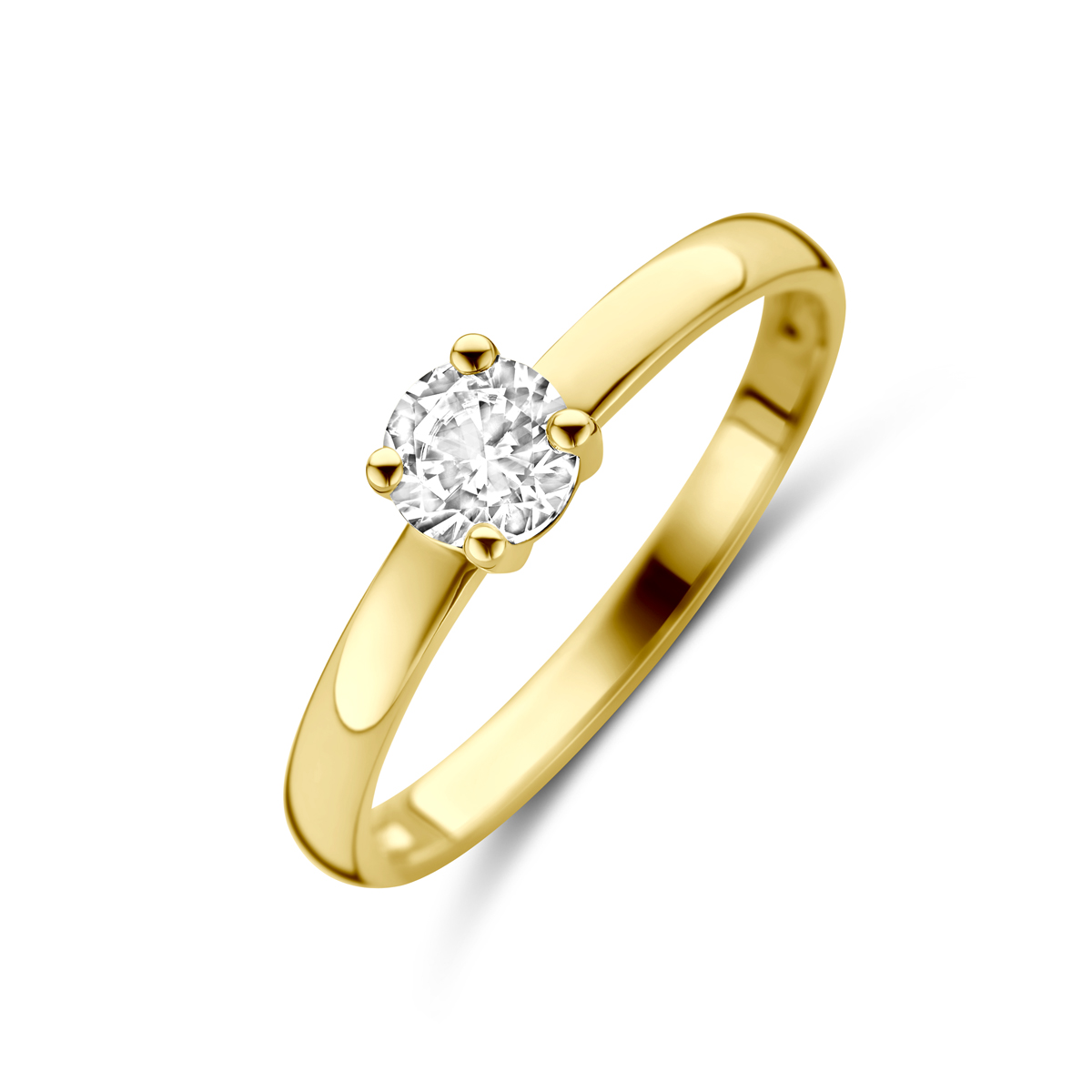 Stijlvolle geelgouden ring met een schitterende zirkonia. Tip: Combineer deze ring met bijpassende sieraden uit onze collectie of vanuit je eigen stash en creeer zo elke keer weer een nieuwe look.