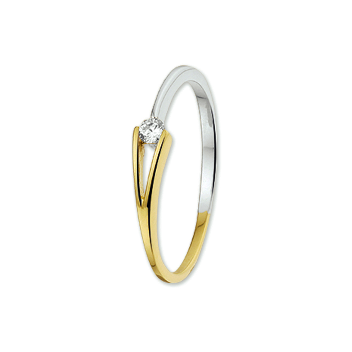 Bicolor gouden ring met zirconia in v-model