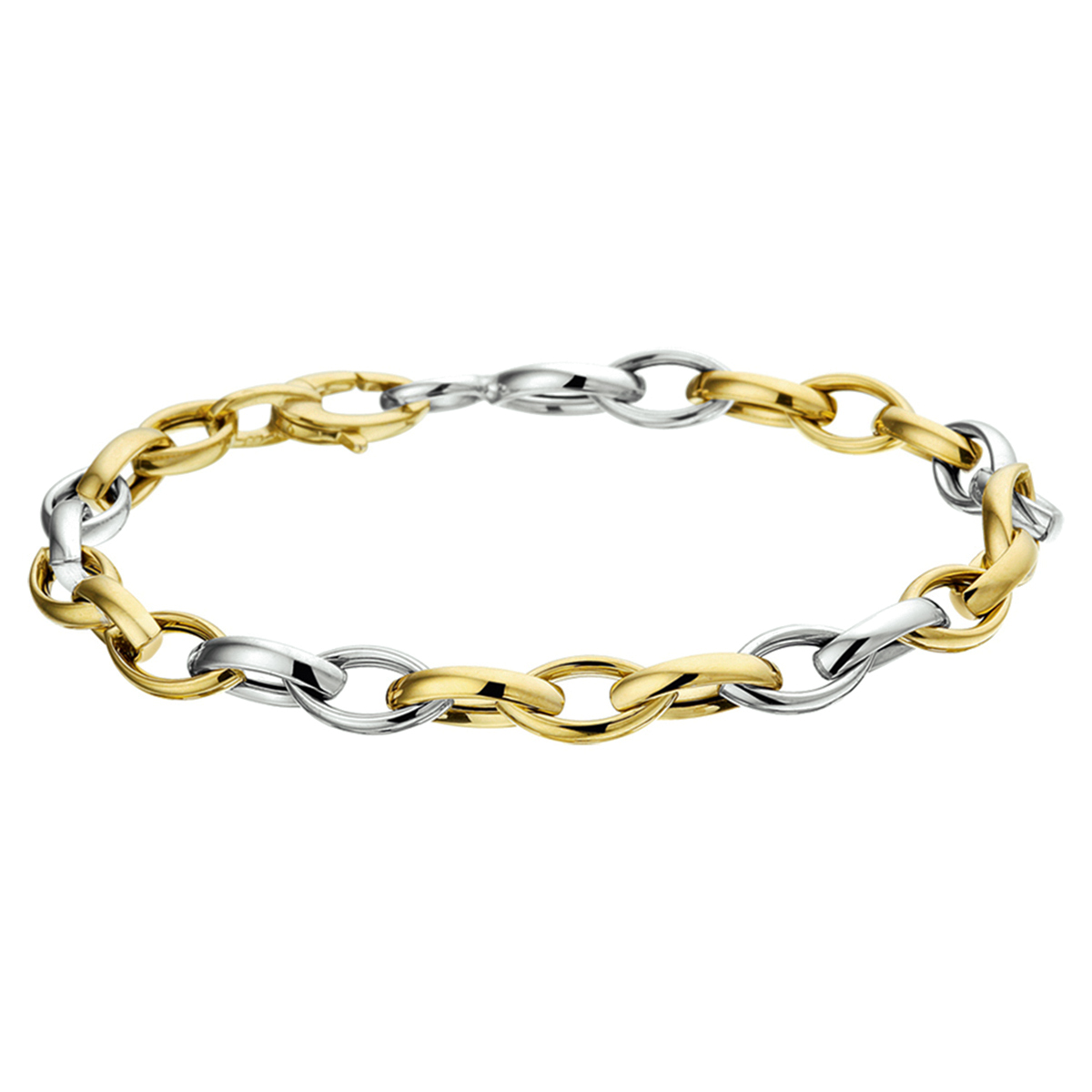 Bicolor wit- en geelgouden armband. De armband is onderdeel van een set. De schakelbreedte is 6.0mm.