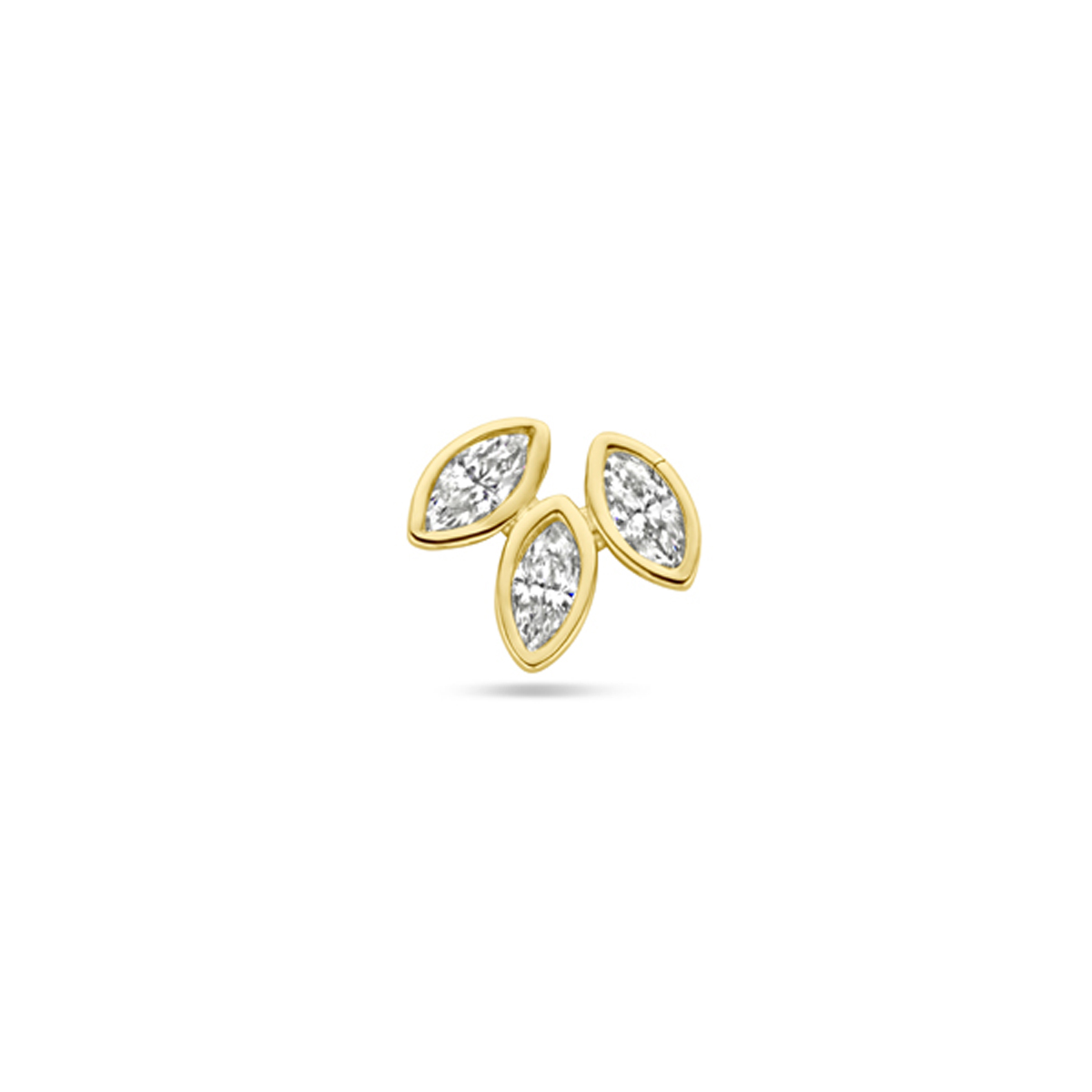 14k Geelgouden flat back piercing met schroefdraad uitgevoerd met zirkonia. Deze piercing heeft&nbsp;een afmeting van 5.5x6.5mm, een buis lengte van 8mm en een buisdikte van 1.0mm. Worden per stuk verkocht.