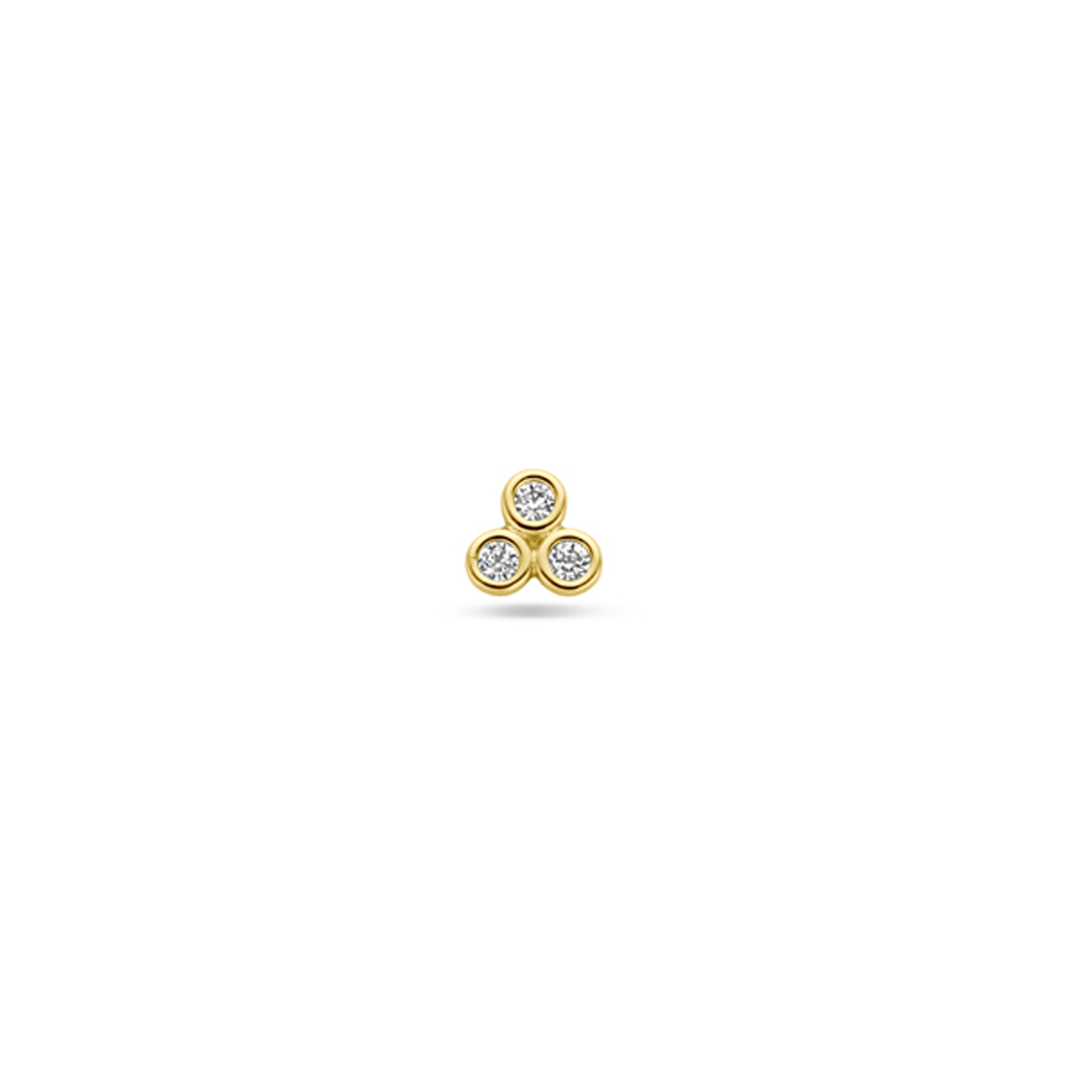 14k Geelgouden flat back piercing met schroefdraad uitgevoerd met zirkonia. Deze piercing heeft&nbsp;een afmeting van 3x3mm, een buis lengte van 8mm en een buisdikte van 1.0mm.&nbsp;Worden per stuk verkocht.