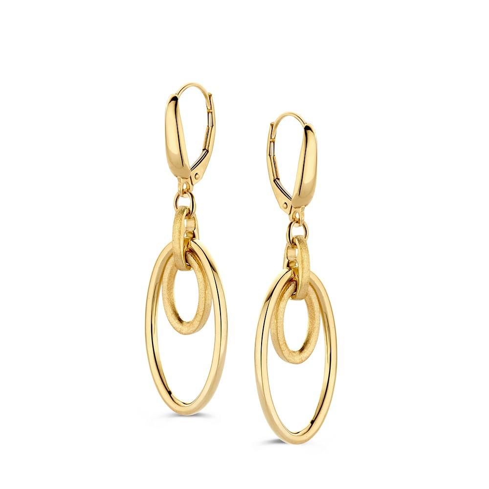 Geelgouden oorhangers met open hangers.