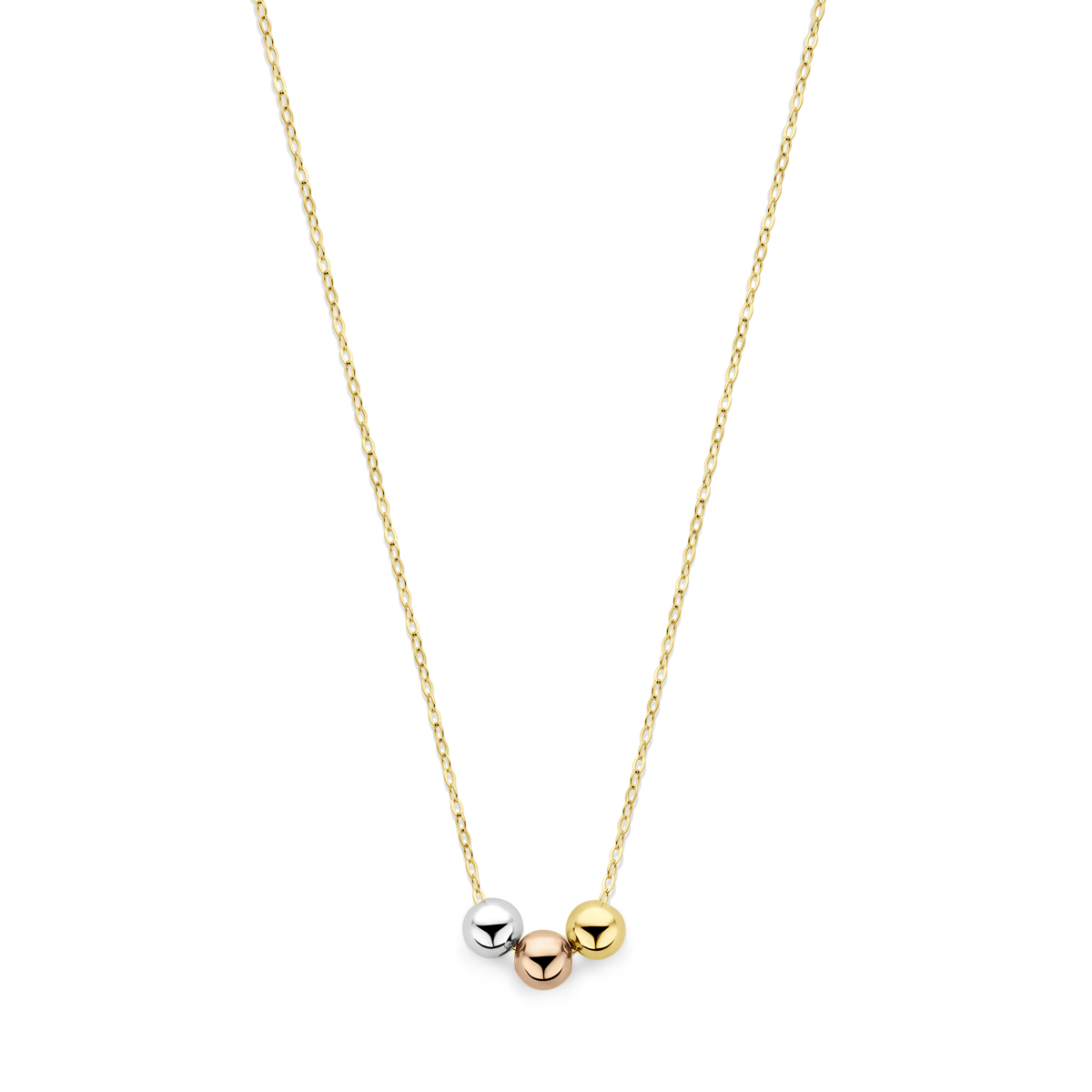 collier tricolor bolletjes 42 - 45 cm 14K tricolor goud