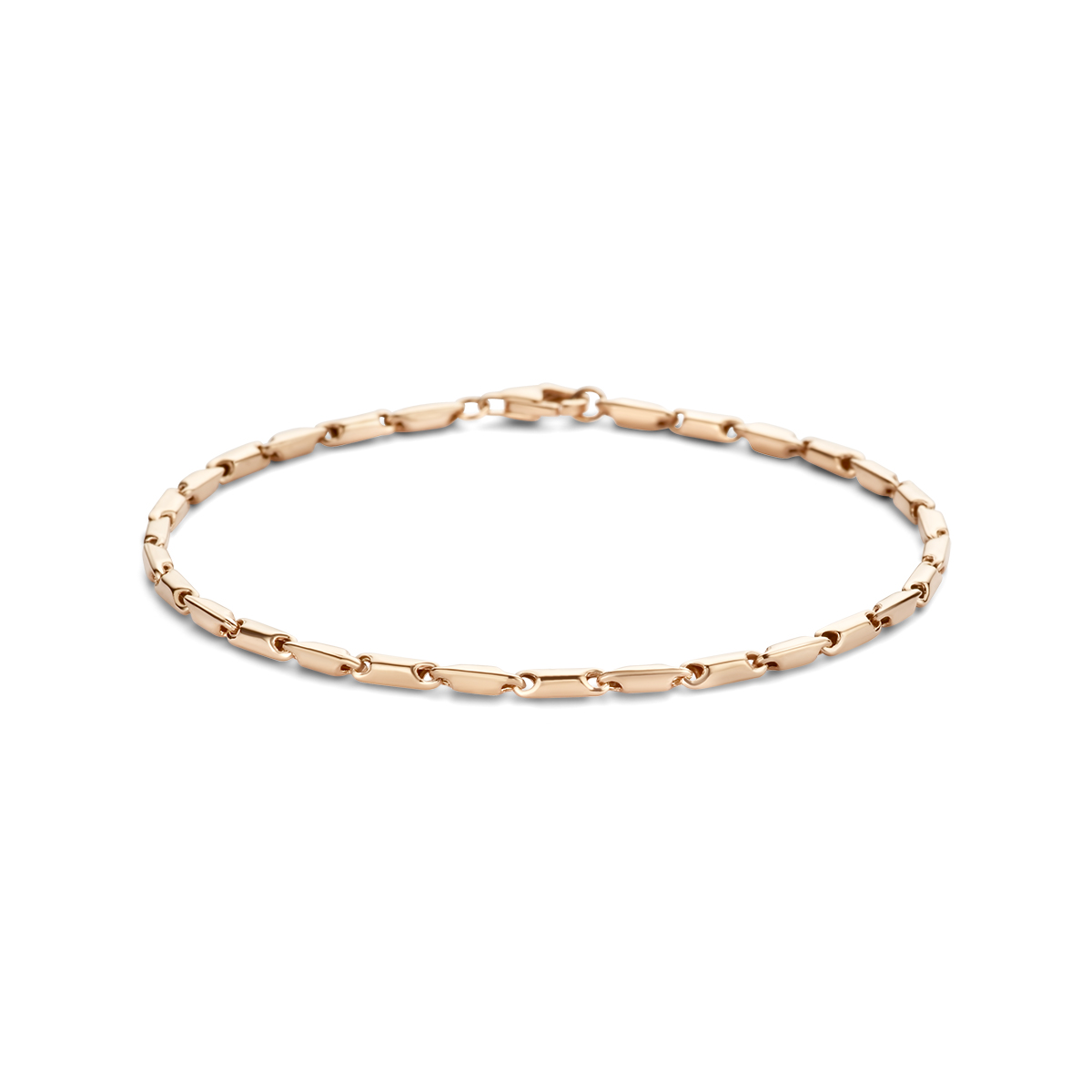 14k Rosegouden armband met een draaglengte van 19.5cm en een schakelbreedte van 1.9mm. Uitgevoerd met karabijnsluiting.