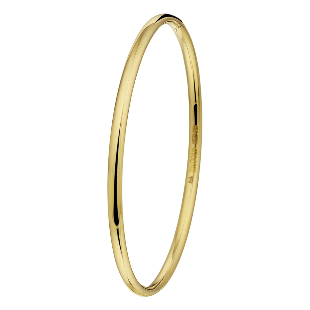 14k Geelgouden bangle met daarin een kern van 925 zilver. De bangle is uitgevoerd met een scharnier en heeft een breedte van 3mm.