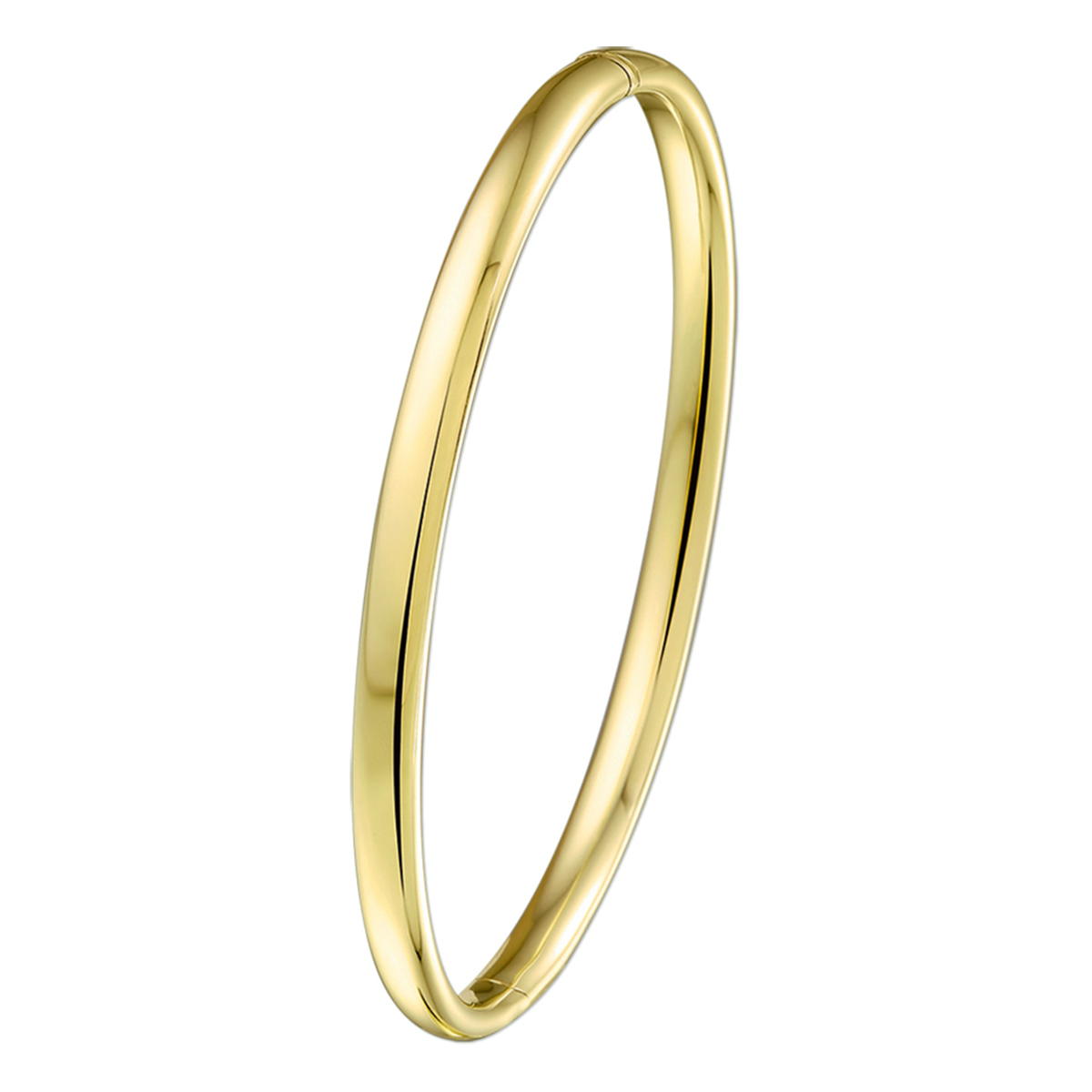 14k Geelgouden bangle met daarin een kern van 925 zilver. De bangle is uitgevoerd met een scharnier en heeft een breedte van 3mm.