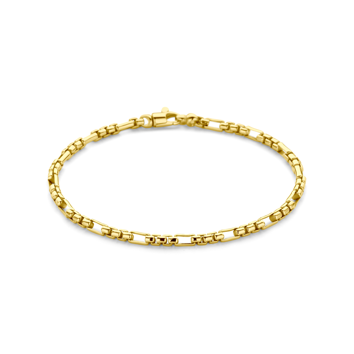 14k Geelgouden armband met een kern van 925 zilver. De armband heeft een schakelbreedte van 3.0mm en een draaglengte van 19cm. Uitgevoerd met karabijnsluiting.