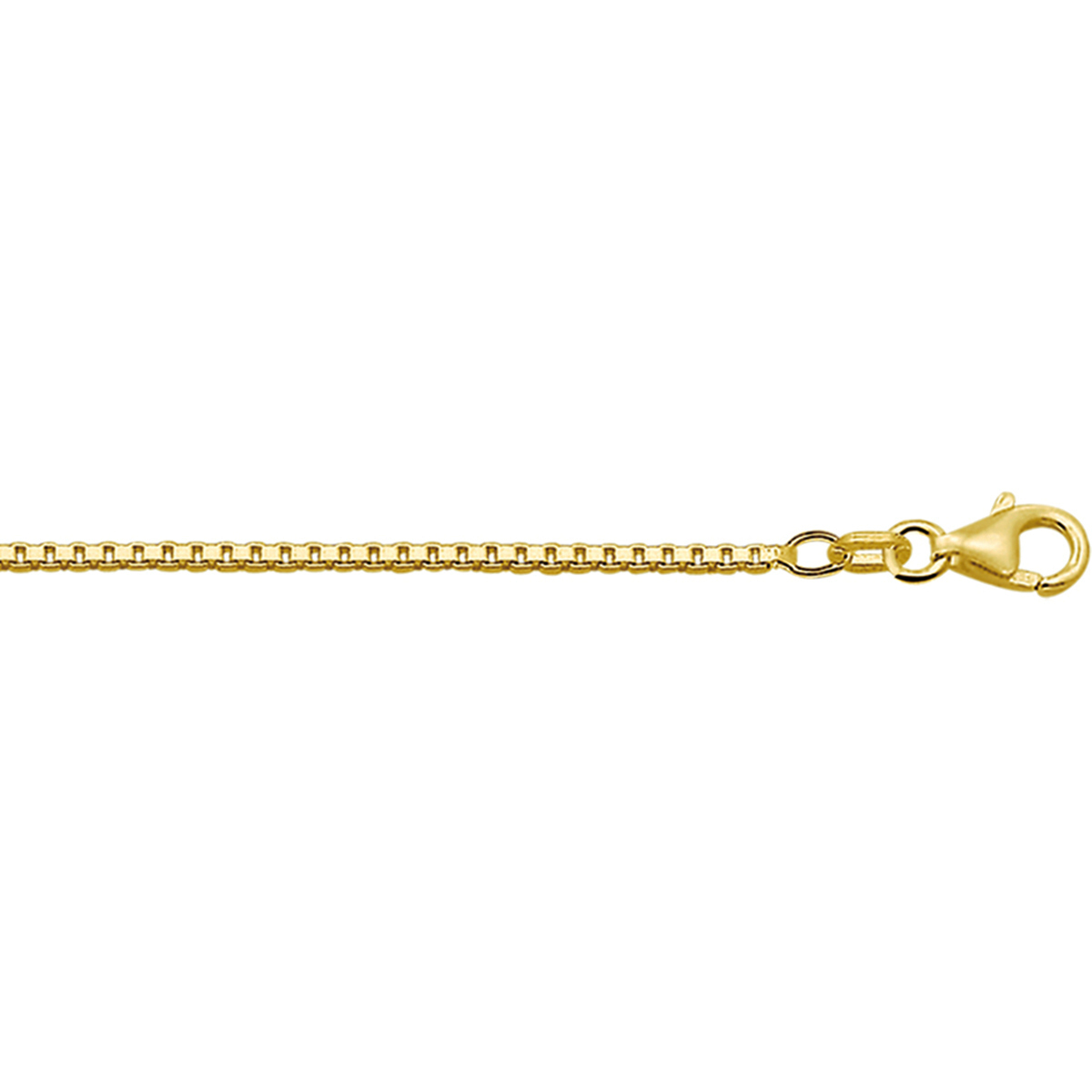 9K collier met venetiaanse schakel. De schakelbreedte is 1.2mm. Uitgevoerd met karabijnsluiting.