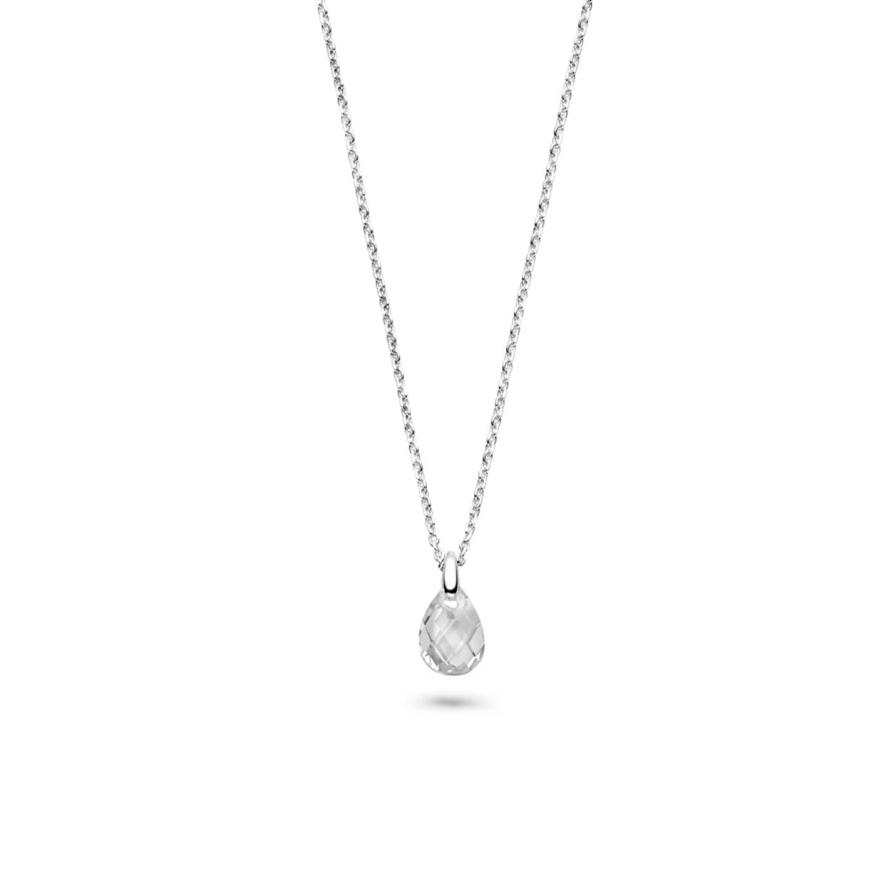 Zilveren collier met hanger, roze zirkonias