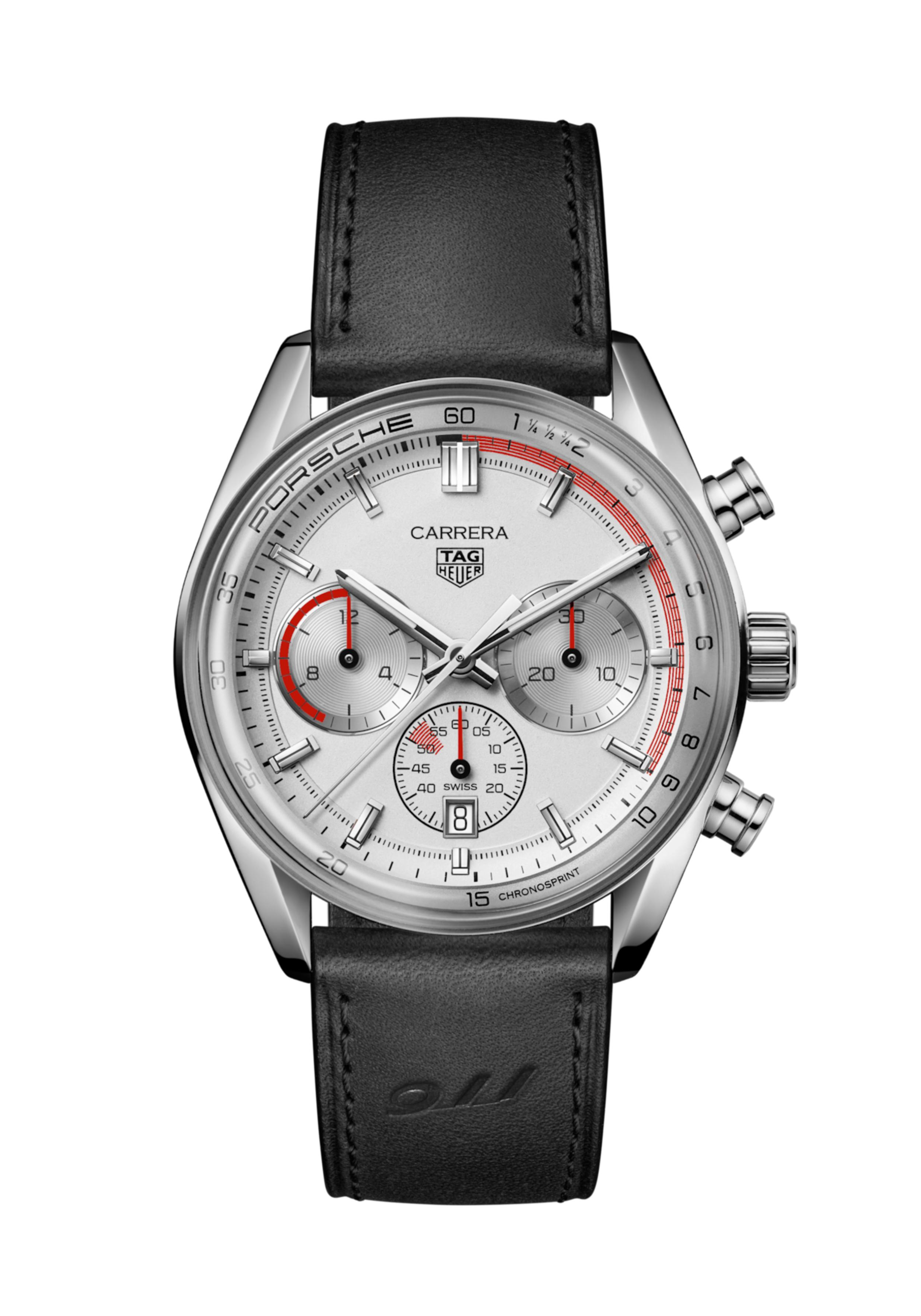 Dit TAG Heuer horloge behoort tot de Carrera collectie en is een Carrera Chronosprint x Porsche Special Edition.
Referentienummer: CBS2011.FC6529

Als eerbetoon aan de geboorte van de TAG Heuer Carrera en de mythische Porsche 911 belichaamt deze klassieke TAG Heuer Carrera de passie voor racen die beide iconen delen. Een zelfverzekerd horloge dat prestige en ambitieuze innovatie combineert.

Deze tijdloze Carrera, die overal rode accenten vertoont, heeft een speciale, glinsterende zilveren wijzerplaat en een zwarte, door Porsche geïnspireerde 60-secondenschaal op de flens. De fijn geborstelde en gepolijste stalen kast combineert een glazen, gewelfd saffierglas met dubbele antireflectiecoating en een glazen, gewelfde saffierbodem met het vakkundig vervaardigde TH20-08-uurwerk. Waterbestendig tot 100 meter.

Het in eigen huis vervaardigde Calibre TH20-08-uurwerk bootst de Porsche-motor na en de tijd die de eerste Porsche 911 nodig had om 100 km/u te bereiken. Resoluut gericht op snelheid.

Uw TAG Heuer horloge is 24 maanden na aankoop beschermd onder fabricage garantie. De duur van de garantieperiode van 2 jaar kan worden verlengd naar 5 jaar. Om dit te doen, nodigen wij u uit om een account aan te maken of in te loggen op uw MyTAGHeuer online account en vervolgens uw horloge te registreren. U ontvangt dan een gratis garantieverlenging van 3 jaar.