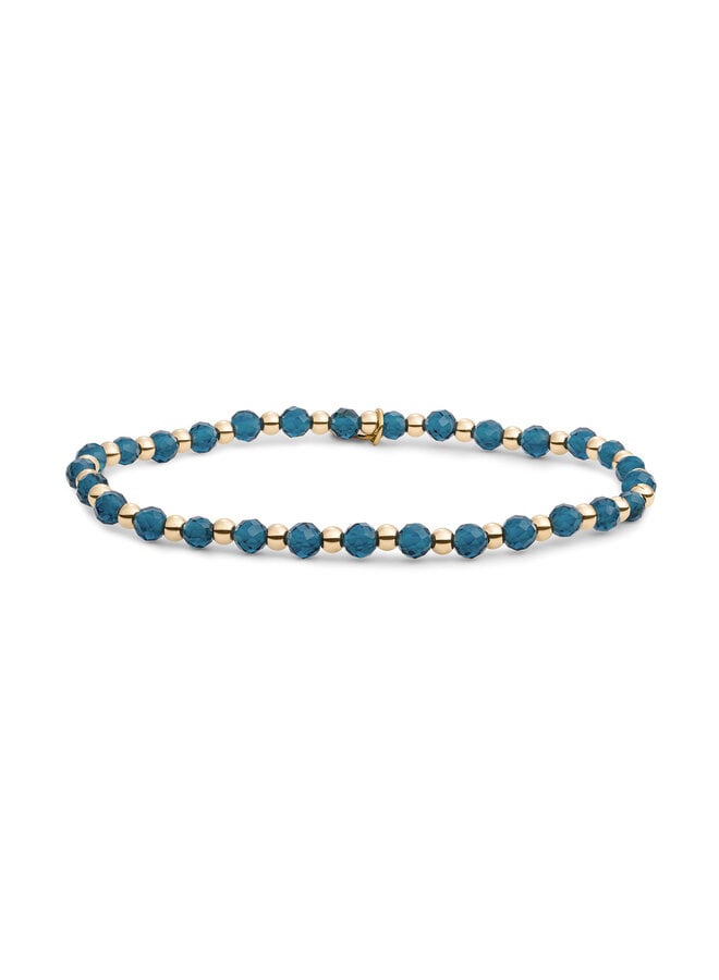 Gefacetteerde 4mm Ocean Topaz Quartz beads, in combinatie met 3mm goudkleurige beads.