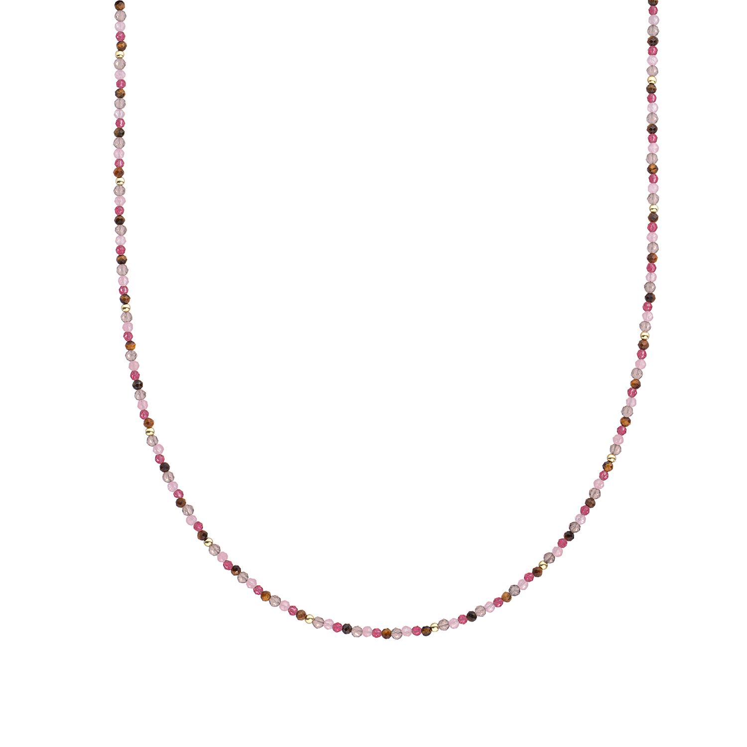 Sparkling Jewels Beaded Necklace I 2mm Multi Gem Gold - 42cm +2cm