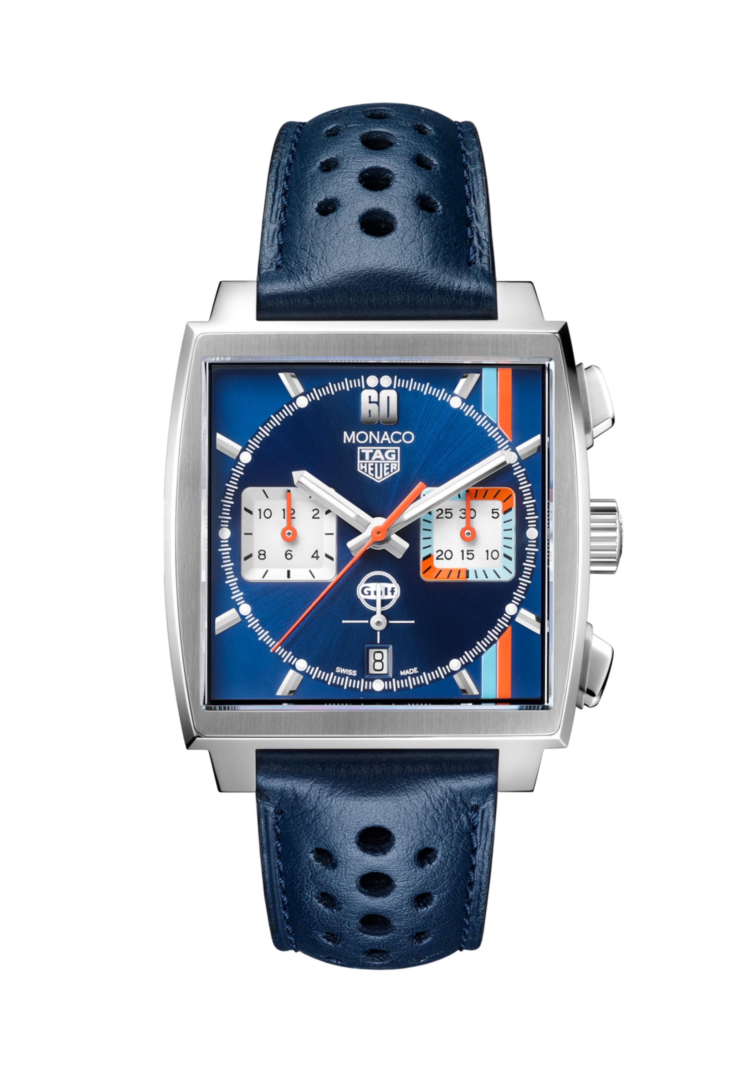 Dit TAG Heuer horloge behoort tot de Monaco collectie. Het horloge is een Monaco X Gulf model. 
Referentienummer: CBL2115.FC6494 39MM

Deze legendarische speciale editie TAG Heuer Monaco is fel versierd met de charismatische kleurstelling van het merk Gulf. Trouw aan zijn nonchalante geschiedenis, toont de blauwe sunray brush-wijzerplaat iconische dunne Gulf-strepen en -logo om 6 uur, en een vintage TAG Heuer-logo om 12 uur. Een geperforeerde blauwe kalfsleren band past bij de mythische blauwe wijzerplaat. De stalen vouwsluiting is voorzien van dubbele veiligheidsdrukknoppen en het TAG Heuer schild.

Een uurwerk voor echte kenners, aangedreven door de het HEUER02 uurwerk. Super-Luminova® gevulde wijzers en toegepaste indexen zorgen voor een rebelse tijdregistratie. Dit iconische horloge is voorzien van een HEUER02 automatic chronograph uurwerk en de kast is gemaakt van edelstaal. Het horloge heeft een diameter van 39 mm en is getest op een waterdichtheid van 10 ATM / 100 meter. De horlogeband is gemaakt van leer. Net als het origineel beschermt een koepelvormig, afgeschuind saffierglas de wijzerplaat. Een stalen kast van 39 mm met een doorzichtige achterkant garandeert een waterdichtheid van 100 meter.

Uw TAG Heuer horloge is 24 maanden na aankoop beschermd onder fabricage garantie. De duur van de garantieperiode van 2 jaar kan worden verlengd naar 5 jaar. Om dit te doen, nodigen wij u uit om een account aan te maken of in te loggen op uw MyTAGHeuer online account en vervolgens uw horloge te registreren. U ontvangt dan een gratis garantieverlenging van 3 jaar.

