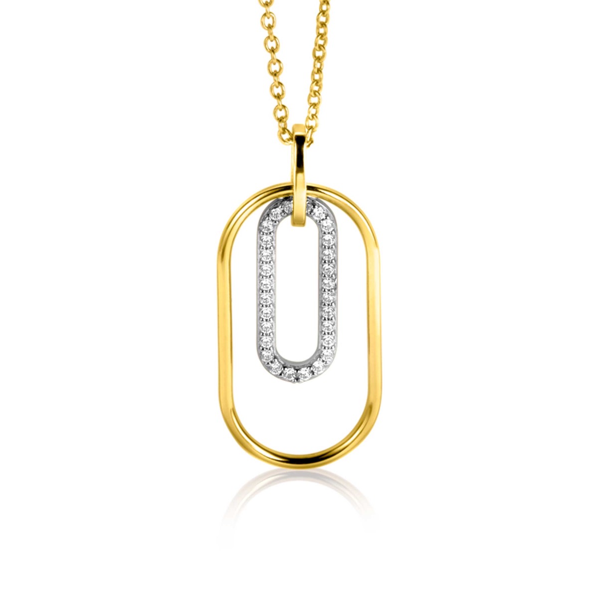 ZINZI gold plated zilveren ovale hanger 32mm bezet met witte zirconia's ZIH2329 (zonder collier)