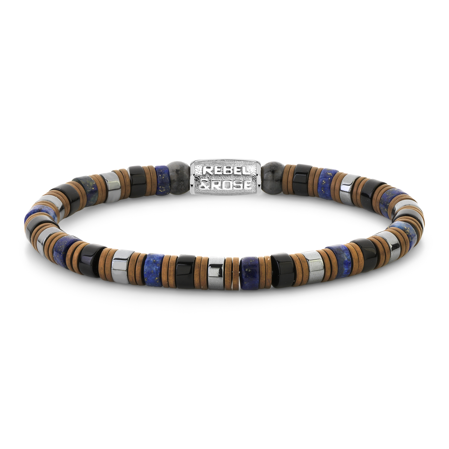 Bead armband, handgemaakt van 6mm stenen ((Hematite, Black stone, Artificial Lapis Lazuli) in de vorm van slices / schijfjes. De sluiting is zilverkleurig. De slices armbanden laten zich heel makkelijk combineren met andere zilveren, leren of kralenarmbanden. Omdat in deze armband geen ronde stenen zijn gebruikt, heeft de collectie de veelbetekenende naam ‘No balls please’.