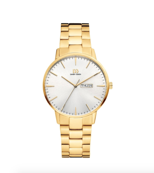 De Akilia lijn van Danish Design heeft een stijlvol en trendy ontwerp. Dit horloge is uitgevoerd met een goudkleurige schakelband en een witte wijzerplaat