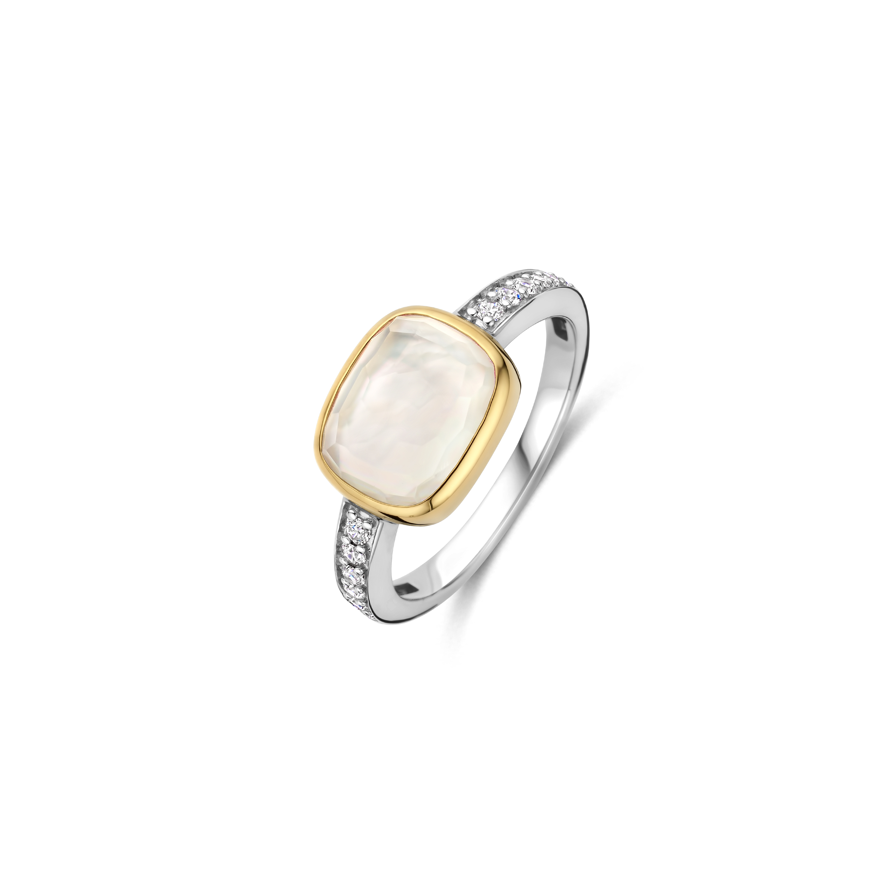 Ti Sento Milano - Bicolor zilveren damesring bezet met zirconia's - 12398MW/54