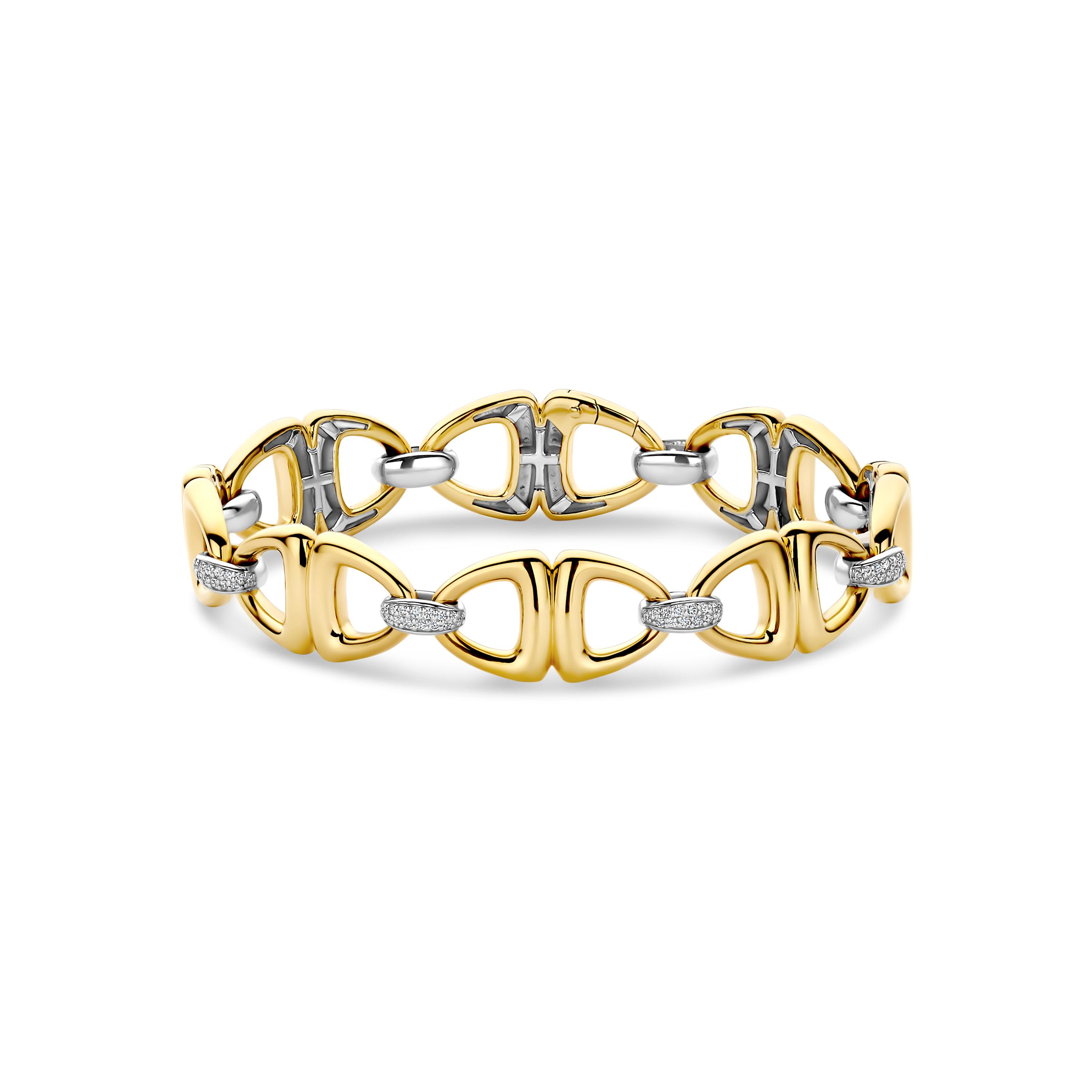 Ti Sento Milano - Bicolor zilveren fantasie armband bezet met zirconia tussen schakels, 18.5cm - 23087ZY