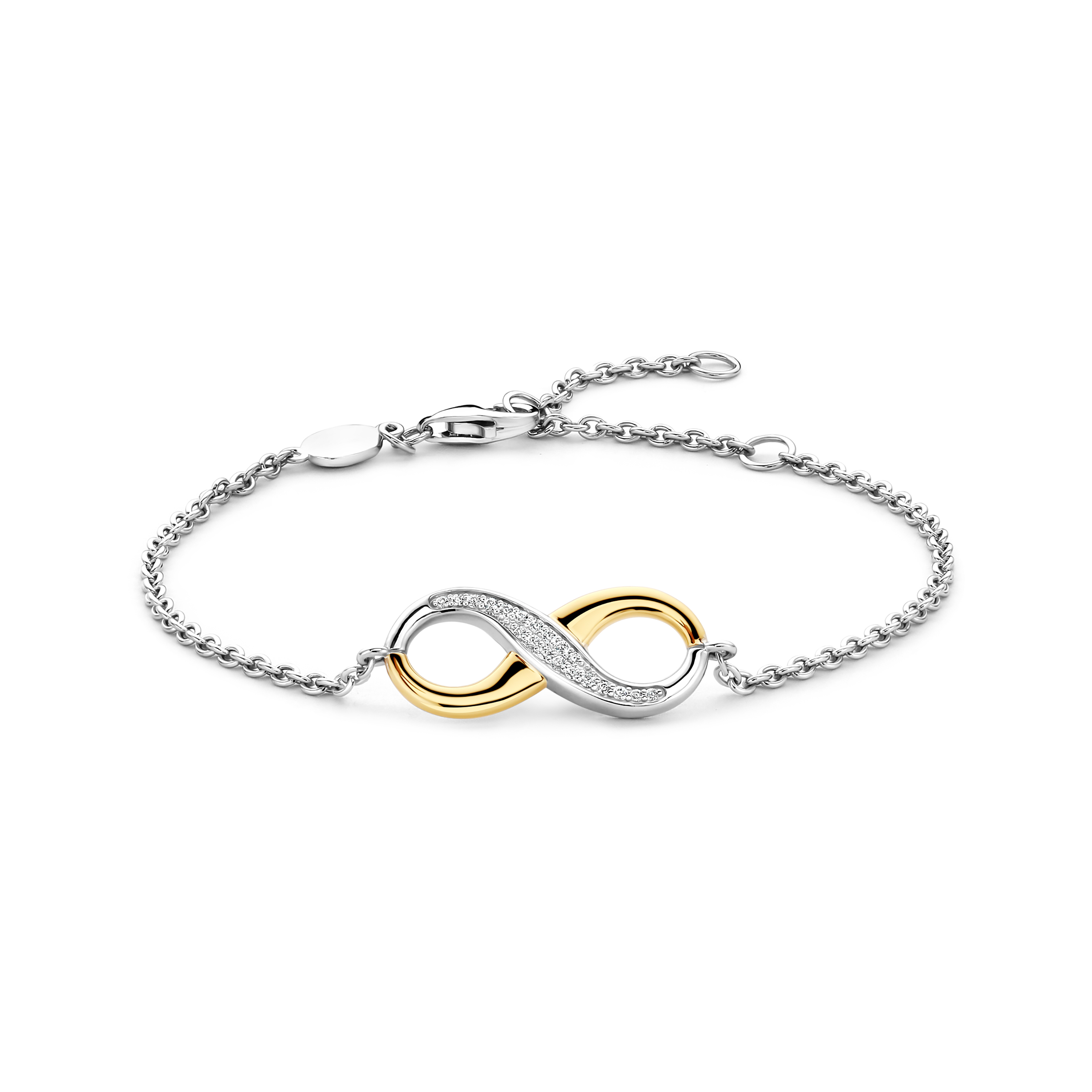 Ti Sento Milano - Bicolor zilveren infinity armband bezet met zirconia's, verstelbaar 16,18 en 20m - 2823ZY