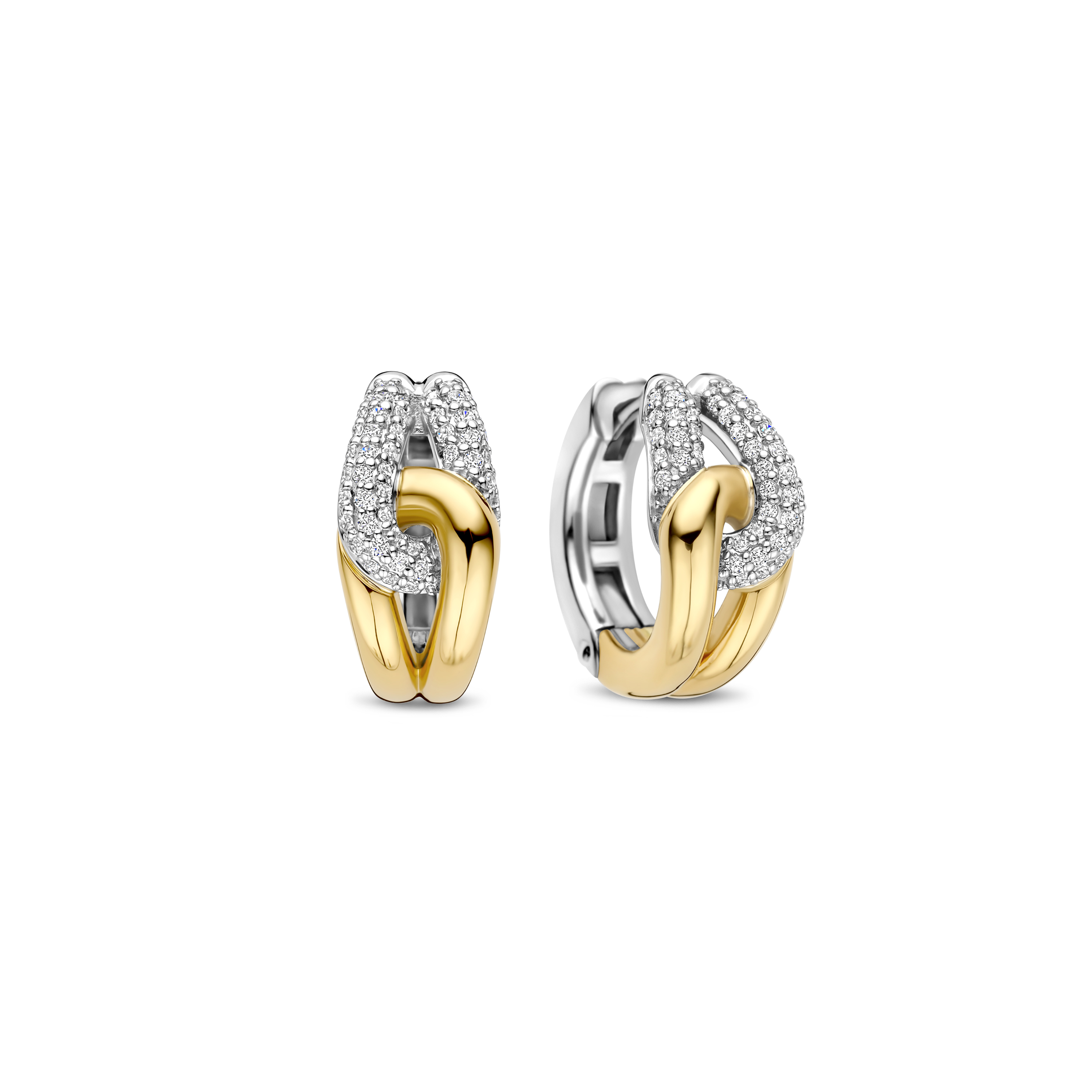 Ti Sento Milano - Zilveren klapcreolen bezet met zirconia's, deels verguld - 78033ZY
