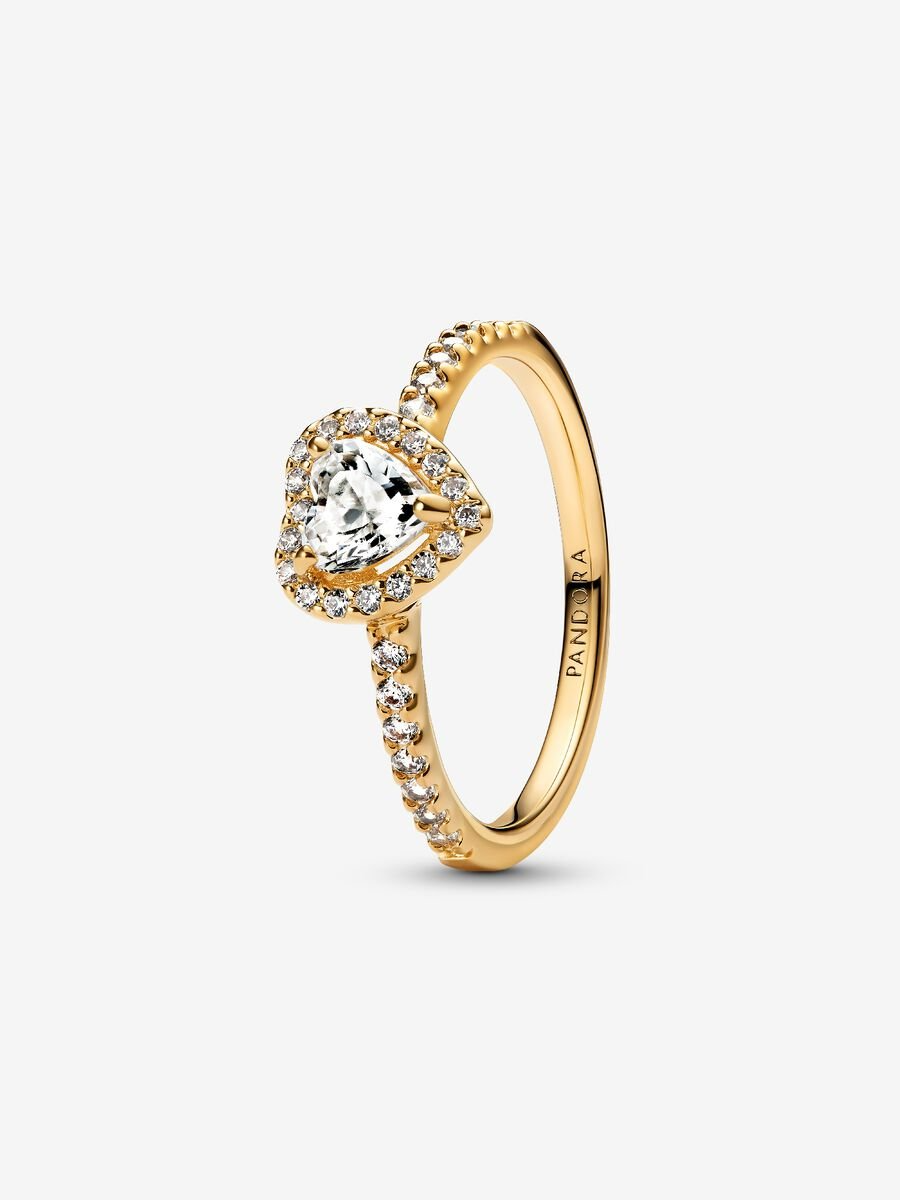 Heart 14k gold-plated ring with clear cubic zirconia 