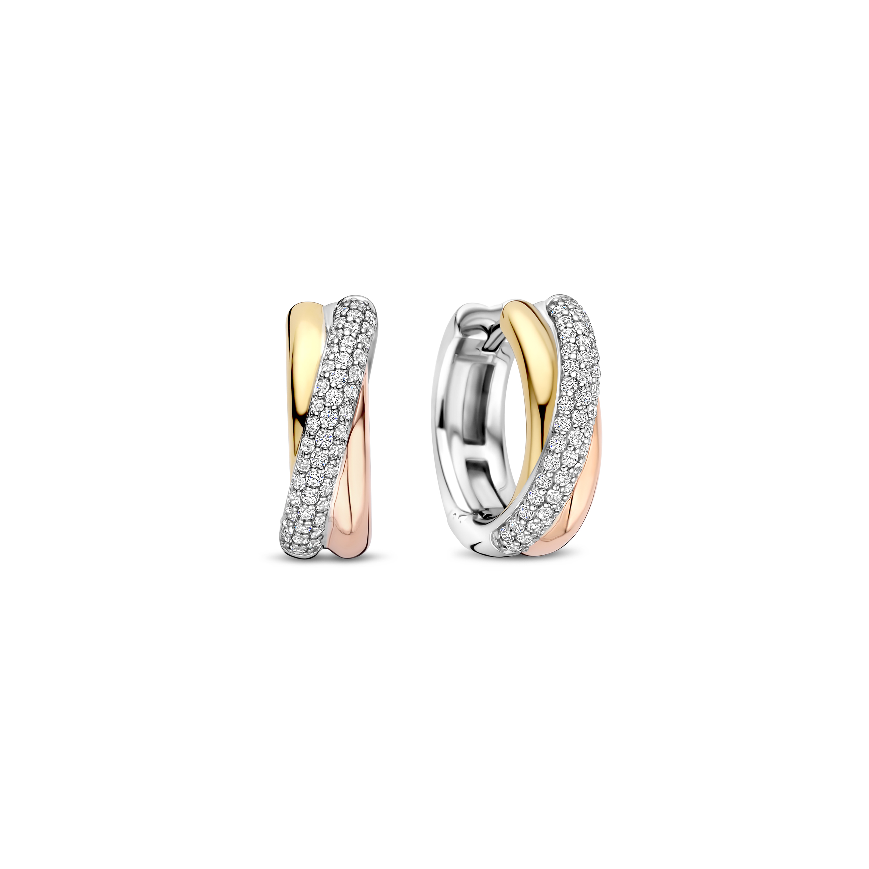 Ti Sento Milano - Bicolor zilveren klapcreolen bezet met zirconia's, 14x5mm - 78012ZT