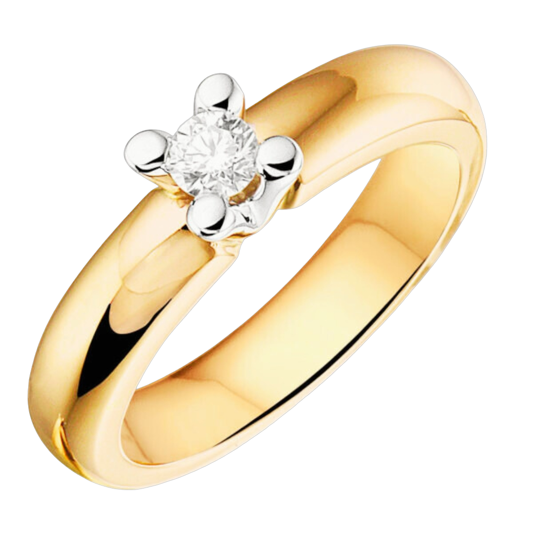 Huiscollectie - 14kt Bicolor geel/witgouden damesring, solitair, 0.30ct briljant geslepen diamant in 4pt chaton - GD1809 14k
