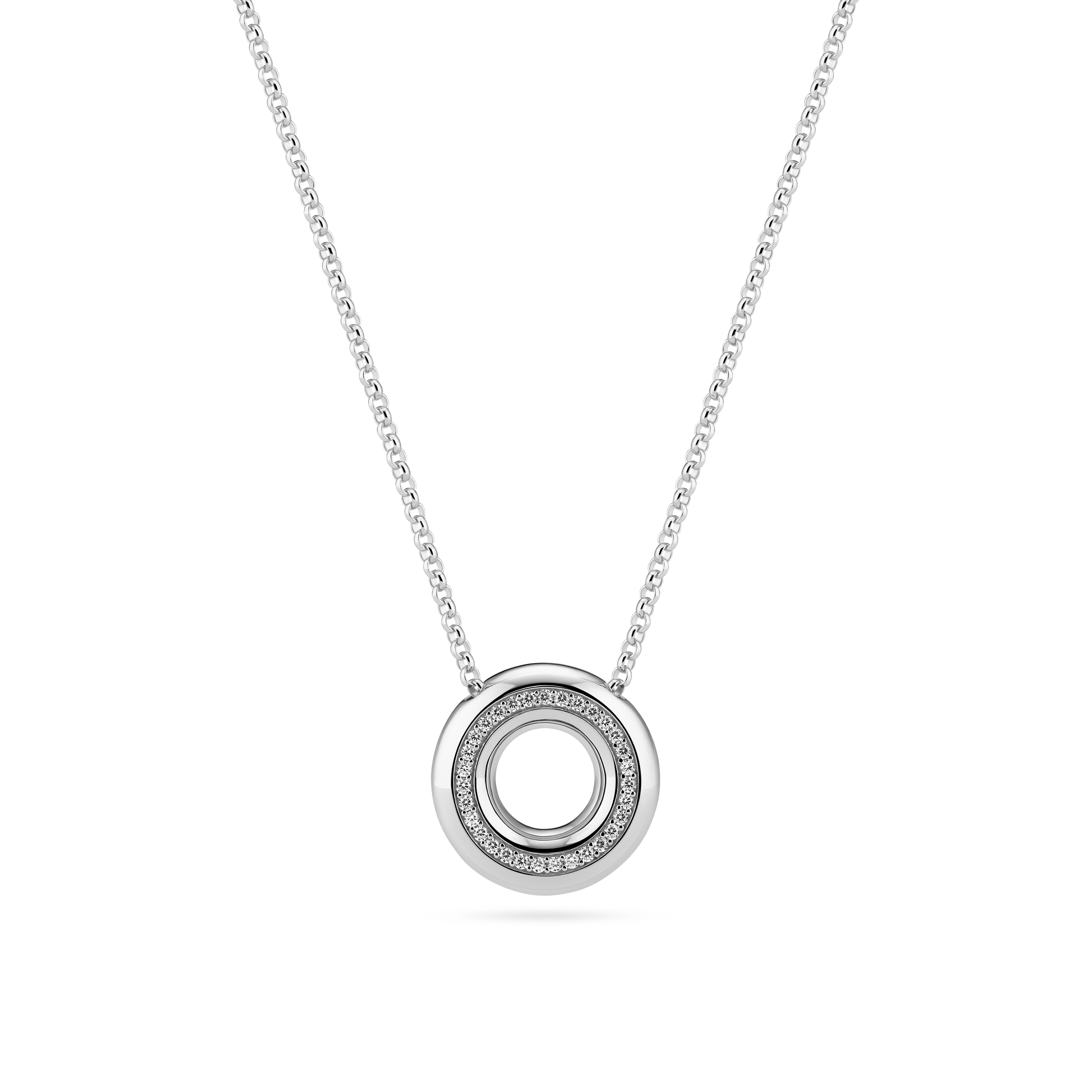 Zilveren collier met hanger voorzien van zirkonia. 
Lengte 45 cm