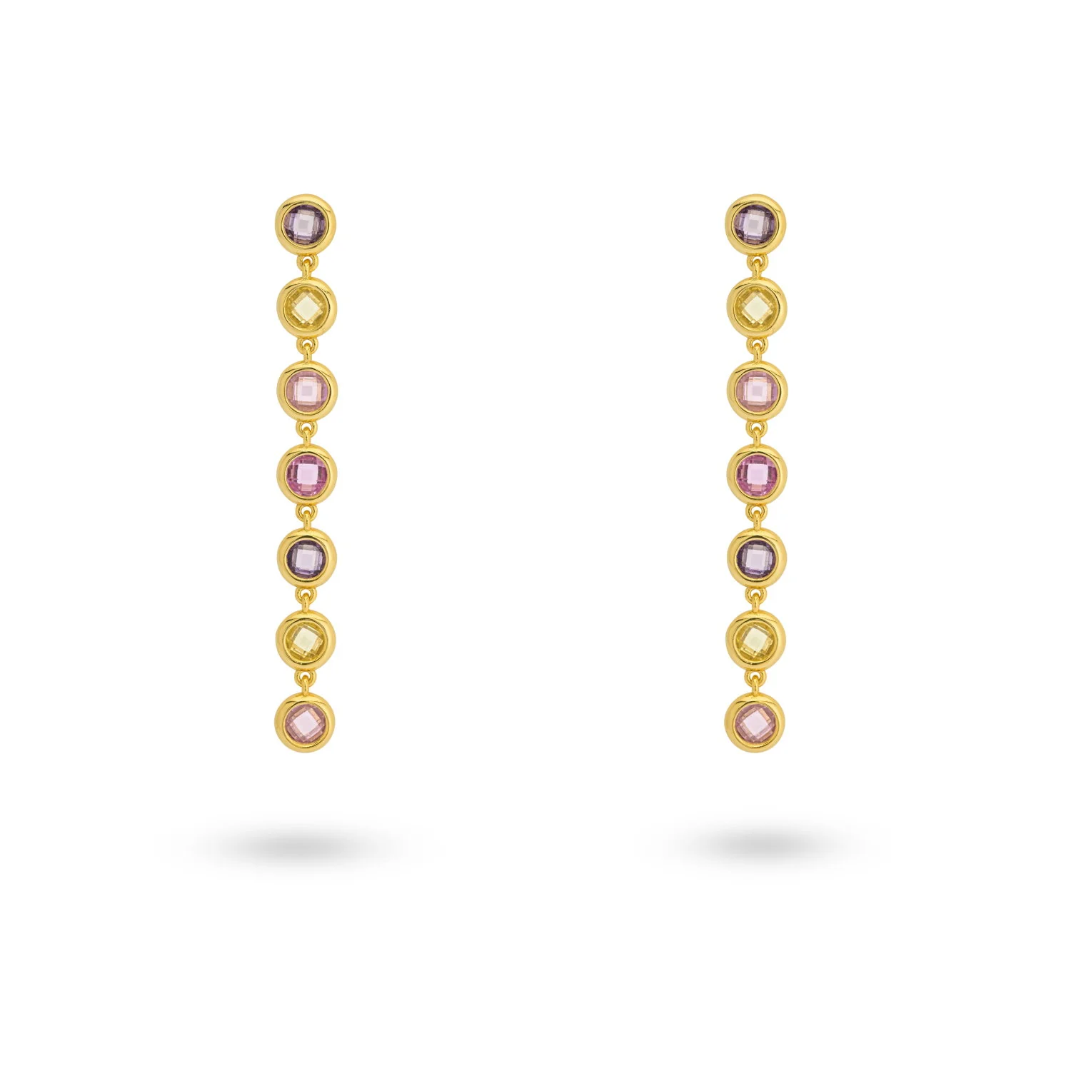 zilveren 24Kae oorhangers, verguld rondjes +multicolor cz