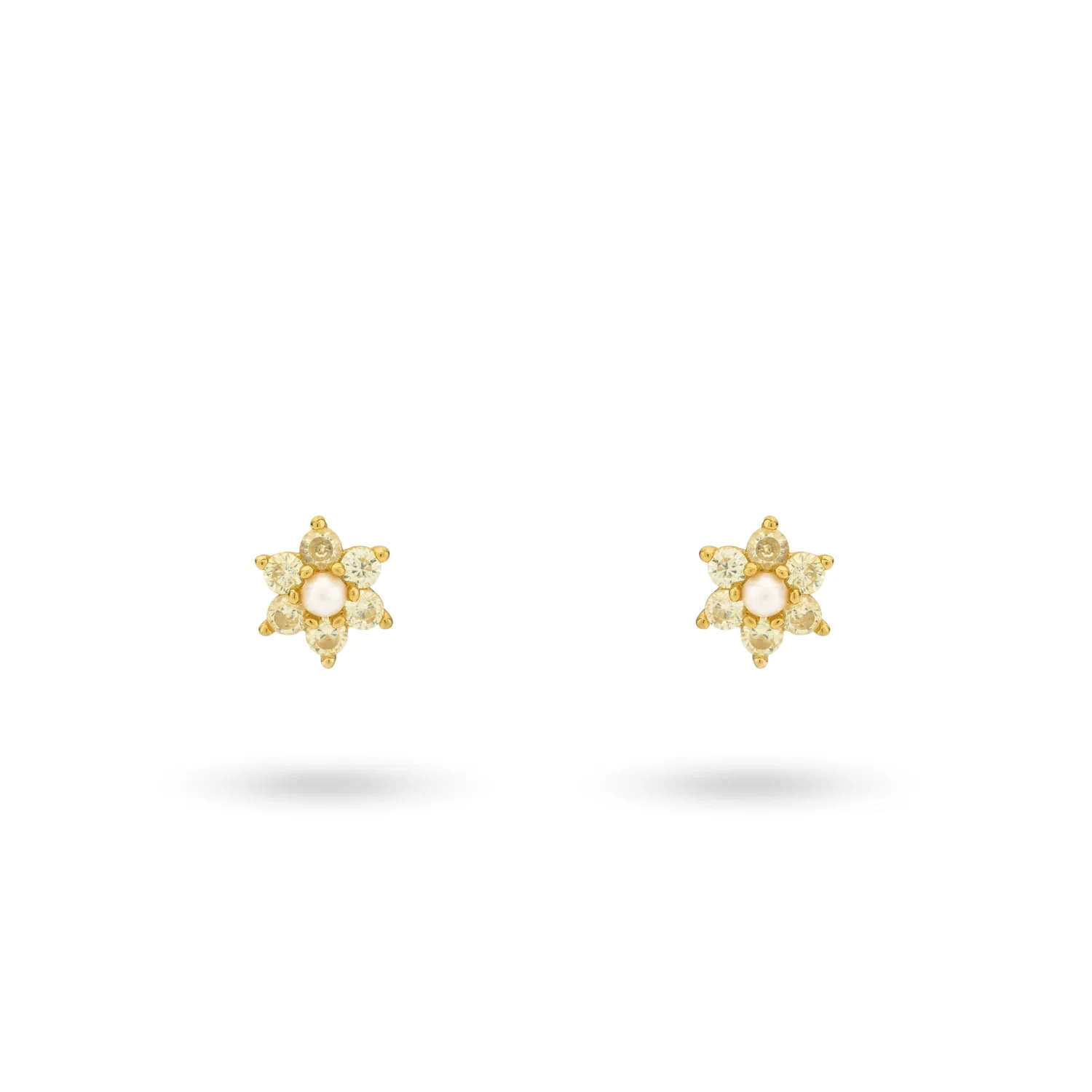 zilveren 24Kae oorstekers, verguld ster cz+ parel