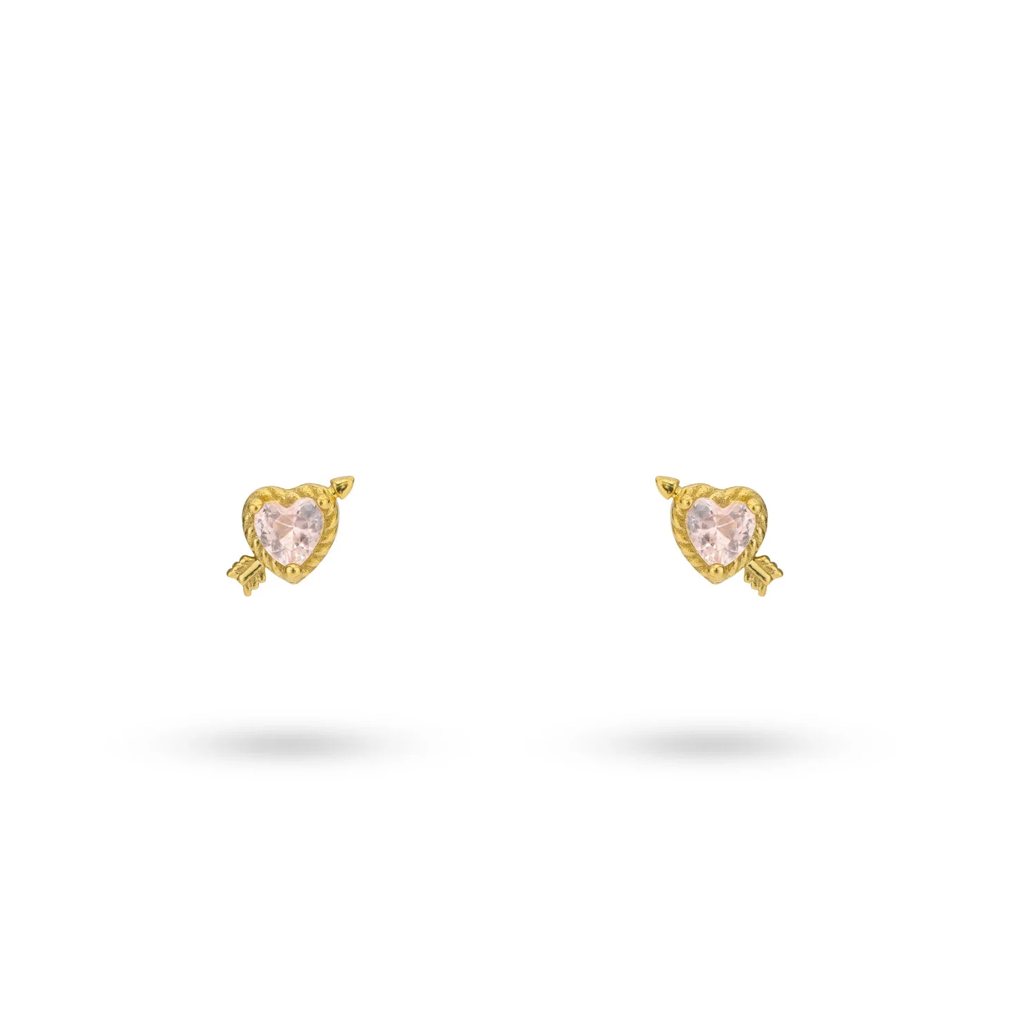 zilveren 24Kae oorstekers, verguld hart+ roze cz