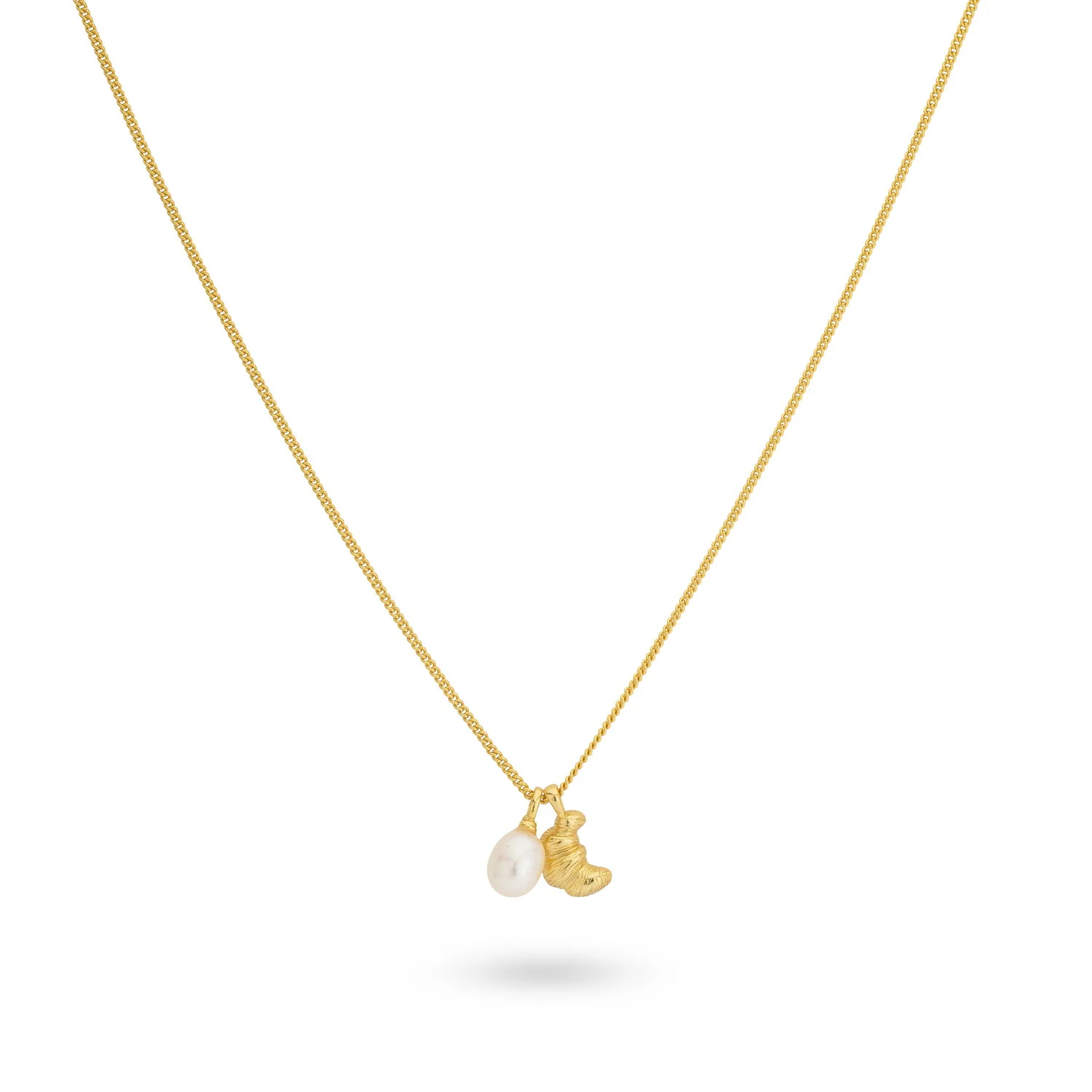 zilveren 24Kae collier, verguld croissant+ parel