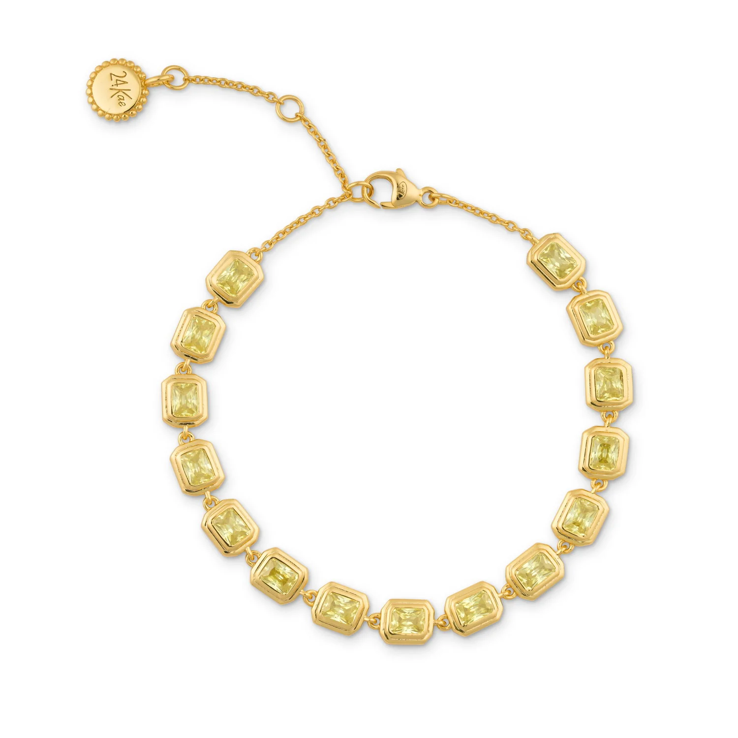 zilveren 24Kae armband, verguld rechthoeken+ groen cz