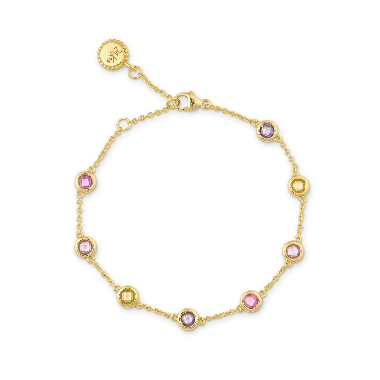 zilveren 24Kae armband, verguld+ rondjes multicolor cz