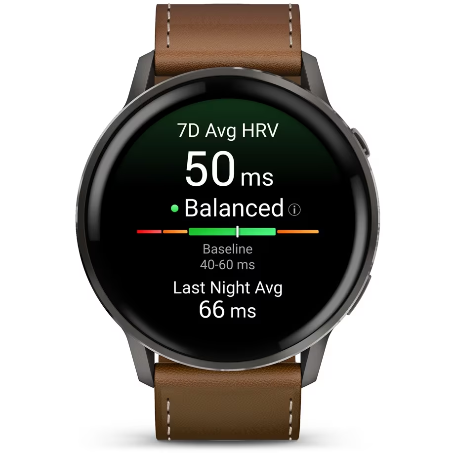 Garmin Venu 4 - 45mm Slate met zwarte siliconen band en bruine leren band 010-03014-03