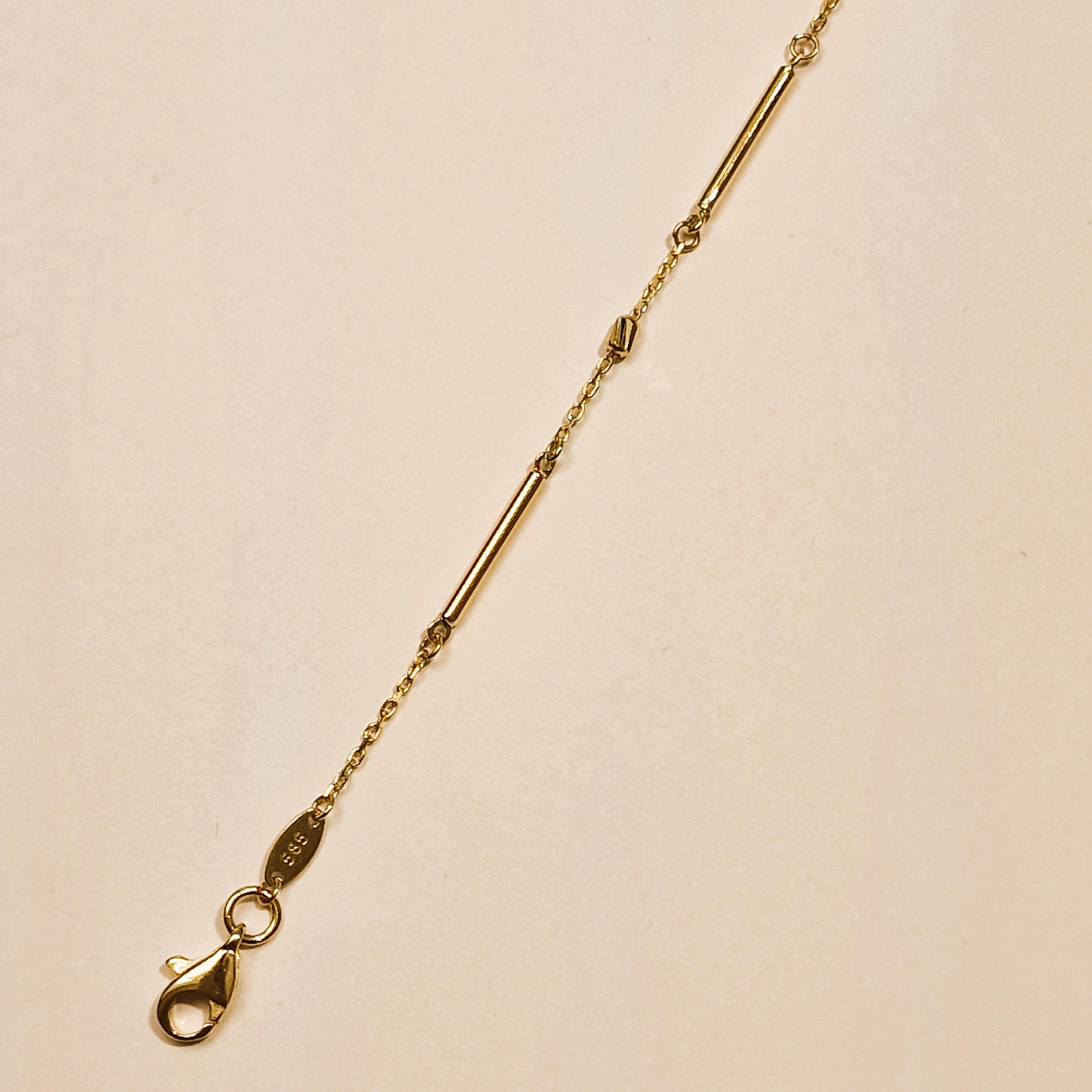 14k geelgouden armband met ronde draad staafjes, 19 cm lengte