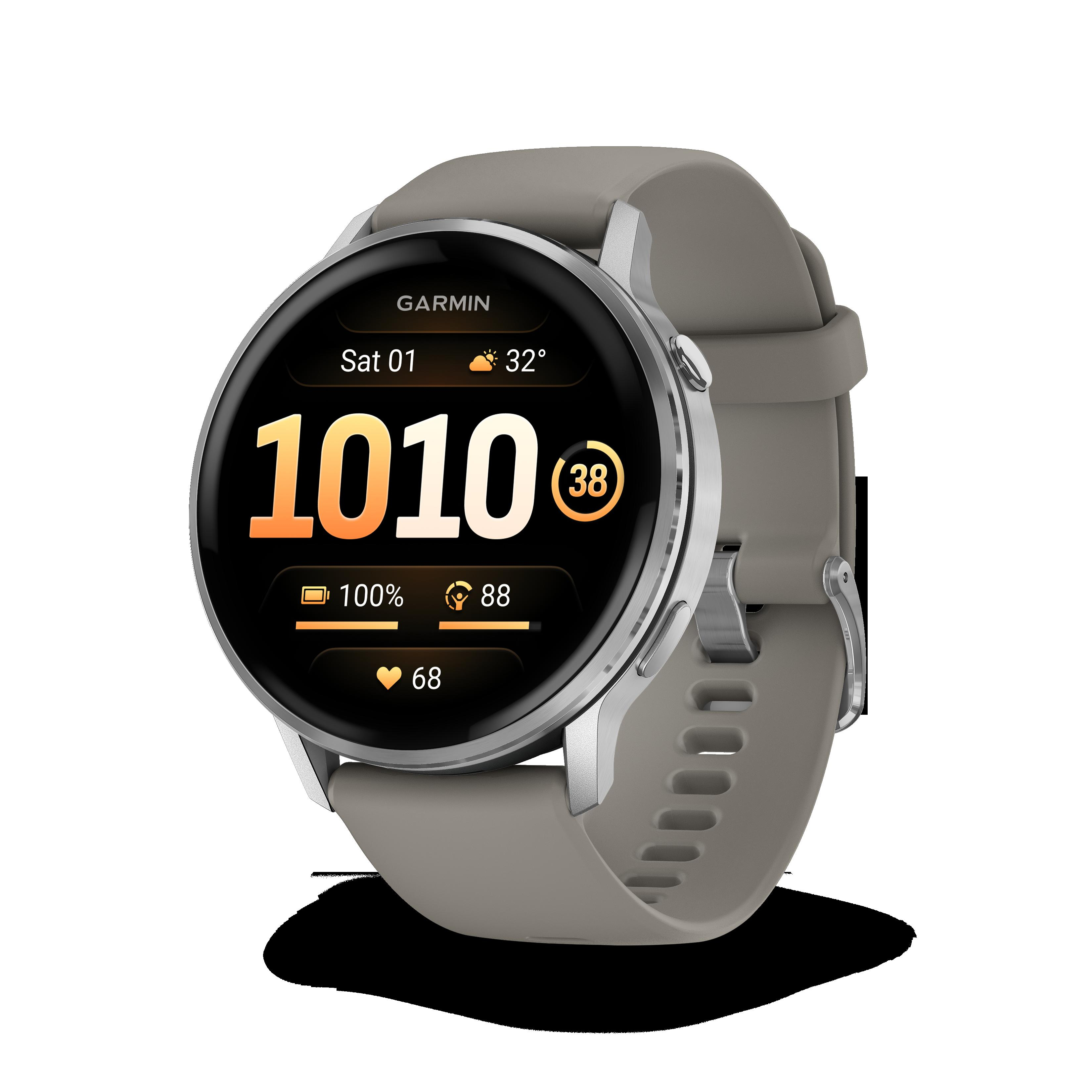 Garmin Venu 4 - 45mm Zilver kleur met zilvergrijze siliconen band 010-03014-01