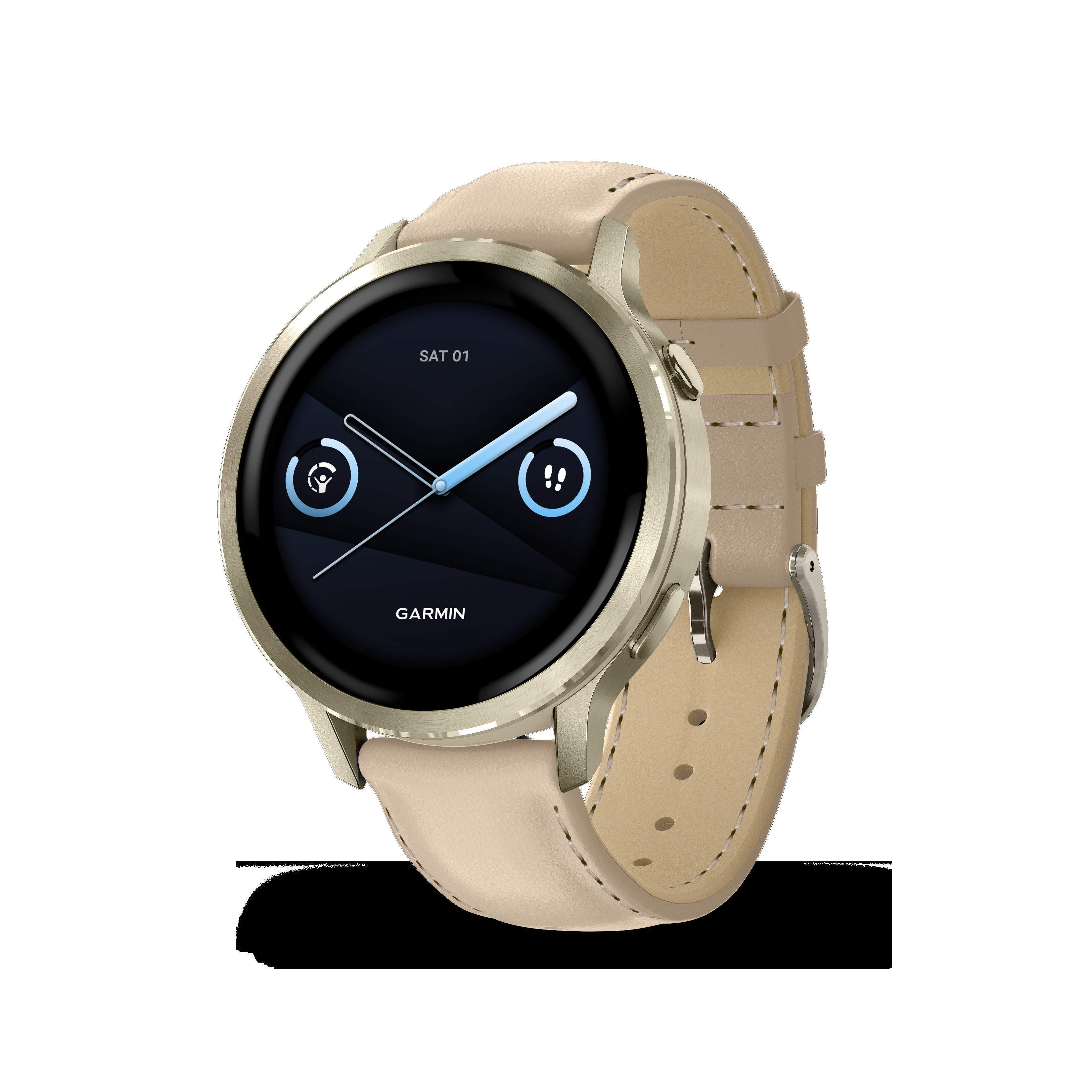 Garmin Venu 4 - 41mm Lunar Gold met Bone siliconen band en Light Sand leren band 010-03013-03