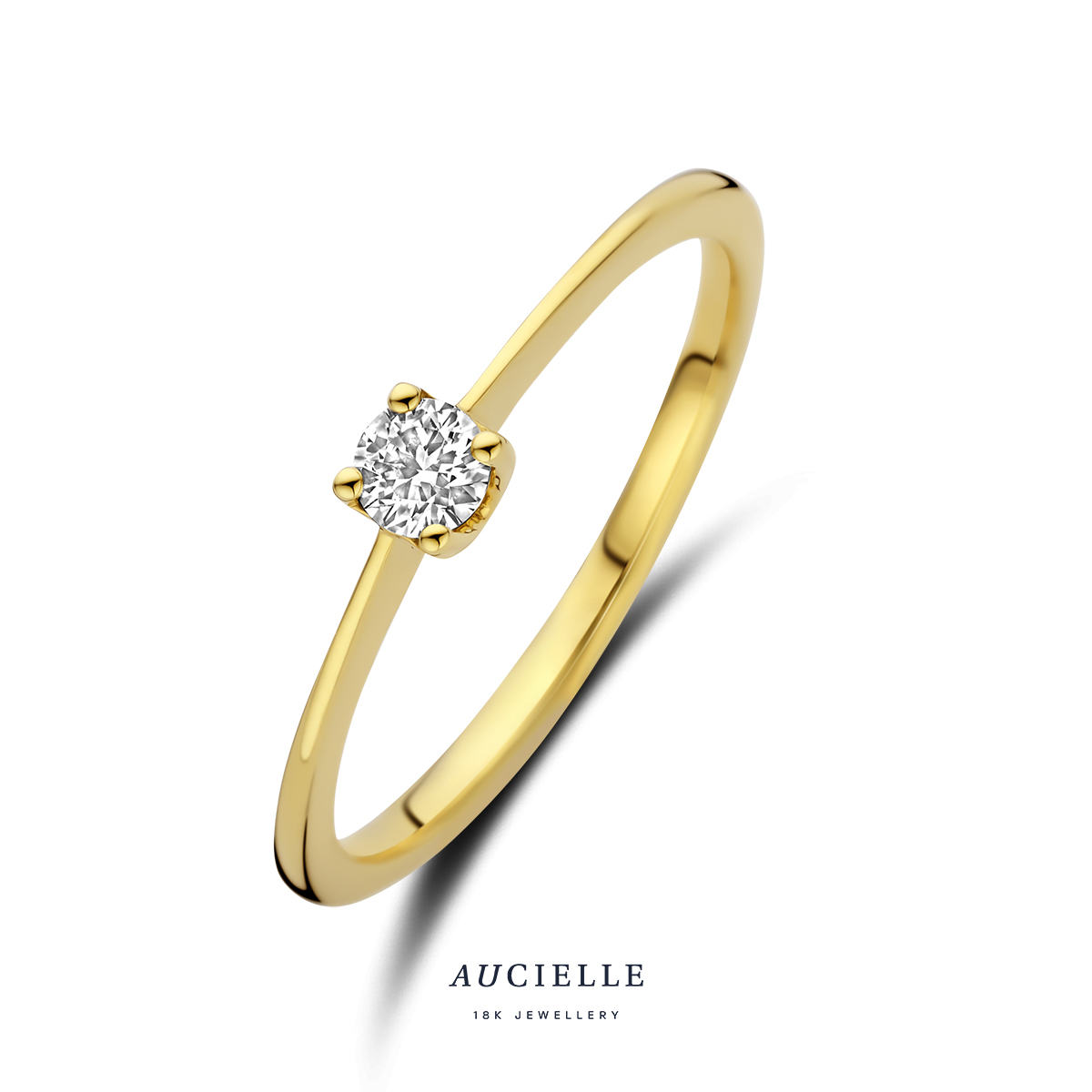 Aucielle solitaire goud 18k met diamant 0.185ct