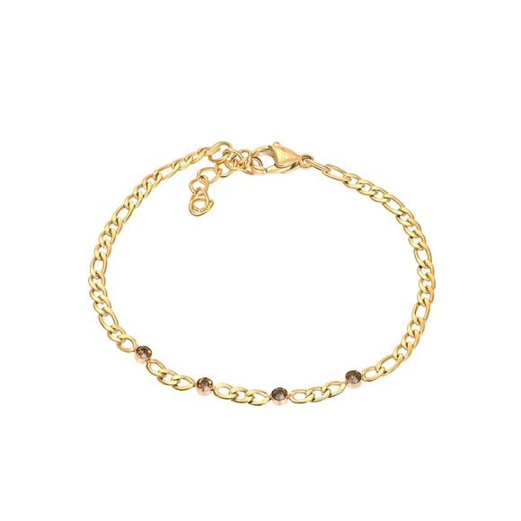 IXXXI armband stainless steel goudkleurig. De armband heeft vier bruinkleurige zirconia's. 