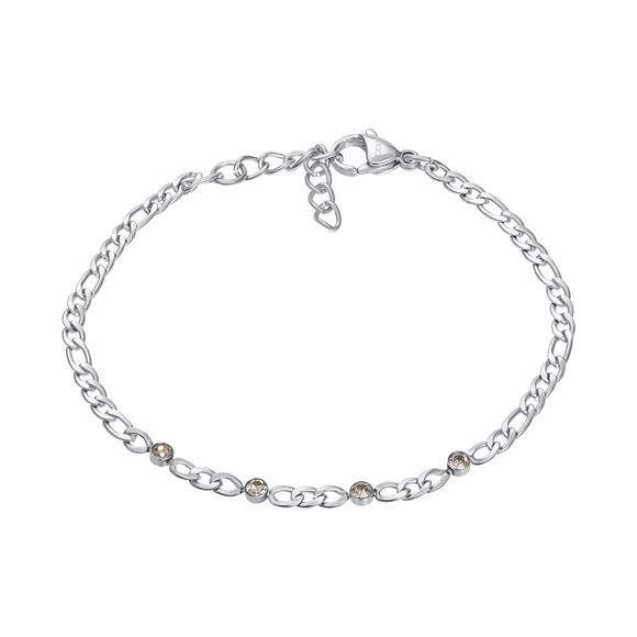 IXXXI armband stainless steel. De armband heeft vier licht zwartkleurige zirconia's