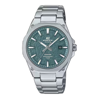 EFR-S108DE-3AV. Casio Edifice horloge. Analoog. Stalen band en kast. Groene wijzerplaat met datum. Saffier glas. 