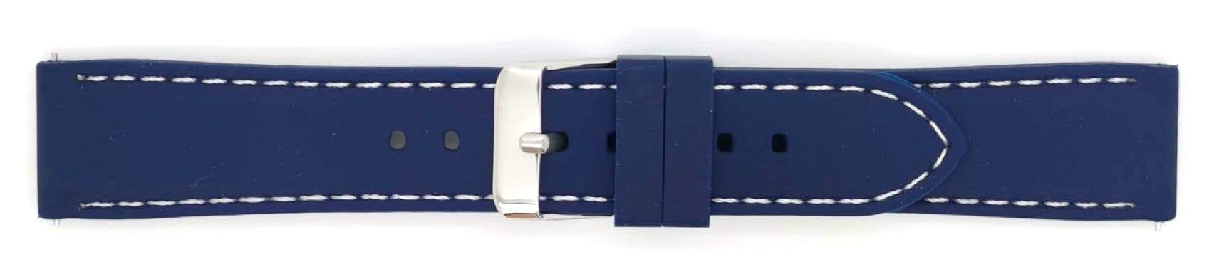 Zeer flexibele bbs siliconen horlogeband met stiksels en snelle release push pins. De horlogeband is uitgevoerd met een roestvrijstalen gesp.