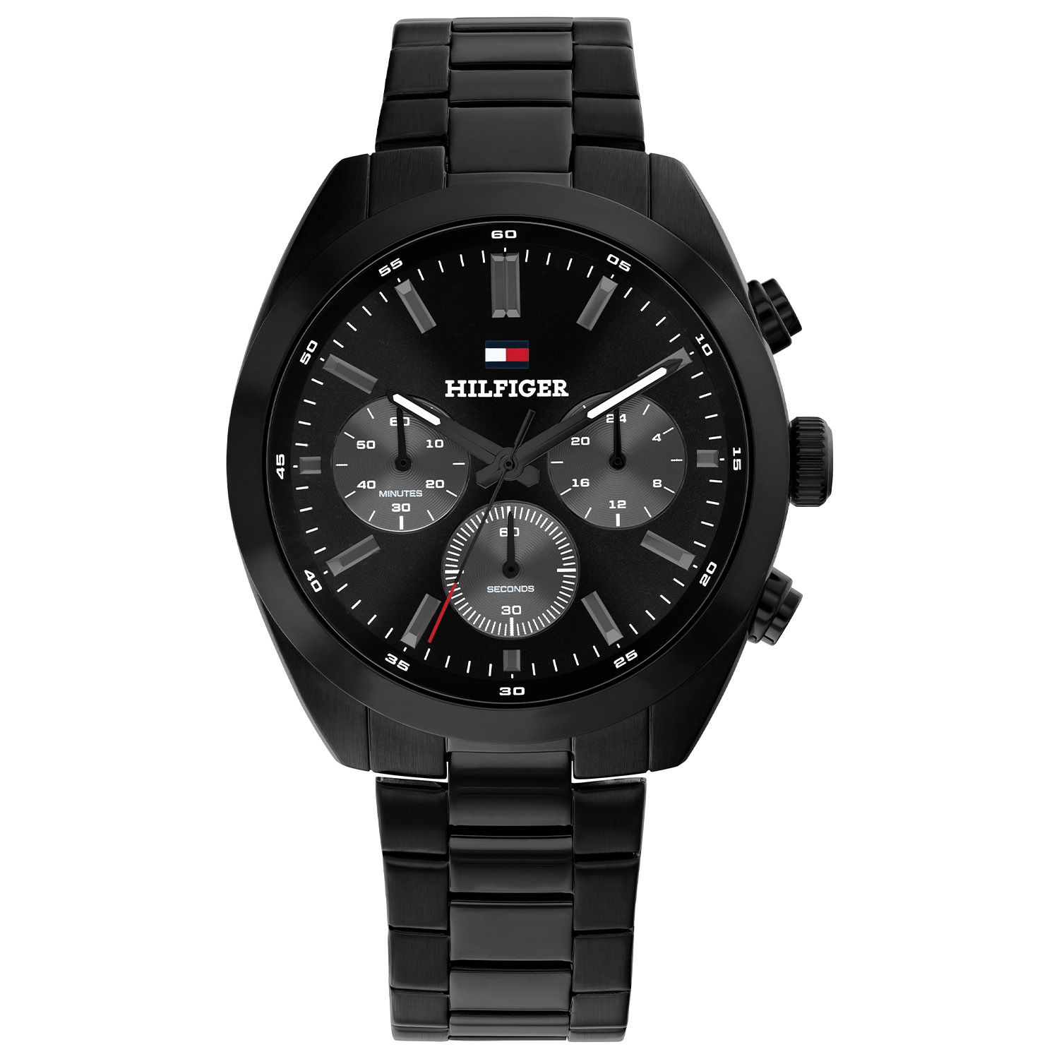 Tommy Hilfiger TH1710724 Horloge Heren Staal 40mm
Dit specifieke horloge van Tommy Hilfiger uit de Hudson serie met artikelnr: TH1710724 is een casual herenhorloge die niet in je collectie mag ontbreken. Het stalen herenhorloge heeft een ronde zwarte kast met een glanzende bezel en een zwarte wijzerplaat met een chronograaf, wijzers ingelegd met lumibrite, goudkleurige uursaanduiding en het Tommy logo. Aan de kast zit een zwarte schakelband met een vouwsluiting. Het horloge heeft een mineraalglas, een afmeting van 40mm en is 5ATM.  

Het merk:
Sinds de lancering van het merk in 1985 is Tommy Hilfiger wereldwijd bekend geworden als pionier van de klassieke Amerikaanse coole stijl. Geïnspireerd door de iconische popcultuur en het Amerikaanse erfgoed. De dames en herencollectie van dit seizoen bestaan uit minimalistische silhouetten en rustieke lederen details. De herenhorlogecollectie biedt iconische uurwerken met roestvrijstalen, lederen en siliconen banden.

Specificaties:
- Mineraalglas
- Ronde kast 40mm
- Zwarte kast
- Zwarte wijzerplaat
- Zwarte schakelband 
- 5ATM