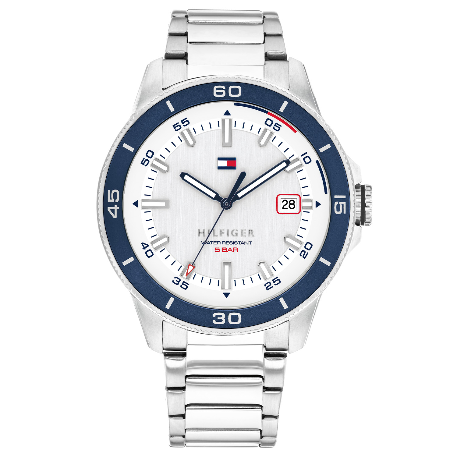 Tommy Hilfiger TH1792227 Horloge Heren Staal 43mm
Dit specifieke horloge van Tommy Hilfiger uit de Remy serie met artikelnr: TH1792227 is een sportief herenhorloge die niet in je collectie mag ontbreken. Het stalen herenhorloge heeft een ronde kast met een blauwe aluminium bezel en een witte geschuurde wijzerplaat met een datum. Aan de kast zit een stalen schakelband met een vouwsluiting. Het horloge heeft een mineraalglas, een doorsnee van 43mm en is 5ATM.  

Het merk:
Sinds de lancering van het merk in 1985 is Tommy Hilfiger wereldwijd bekend geworden als pionier van de klassieke Amerikaanse coole stijl. Ge&iuml;nspireerd door de iconische popcultuur en het Amerikaanse erfgoed. De dames en herencollectie van dit seizoen bestaan uit minimalistische silhouetten en rustieke lederen details. De herenhorlogecollectie biedt iconische uurwerken met roestvrijstalen, lederen en siliconen banden.

Specificaties:
- Mineraalglas
- Ronde kast 43mm
- Stalen kast
- Witte wijzerplaat
- Stalen schakelband 
- 5ATM