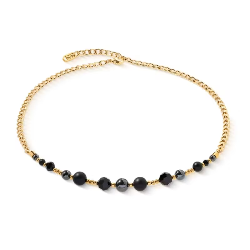Coeur de Lion collier black/gold; kralen in onyx en hematiet